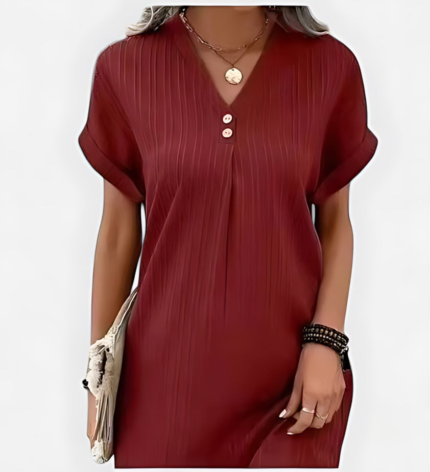 Scarlett – Notch Neck Short Sleeve Shift Mini Dress