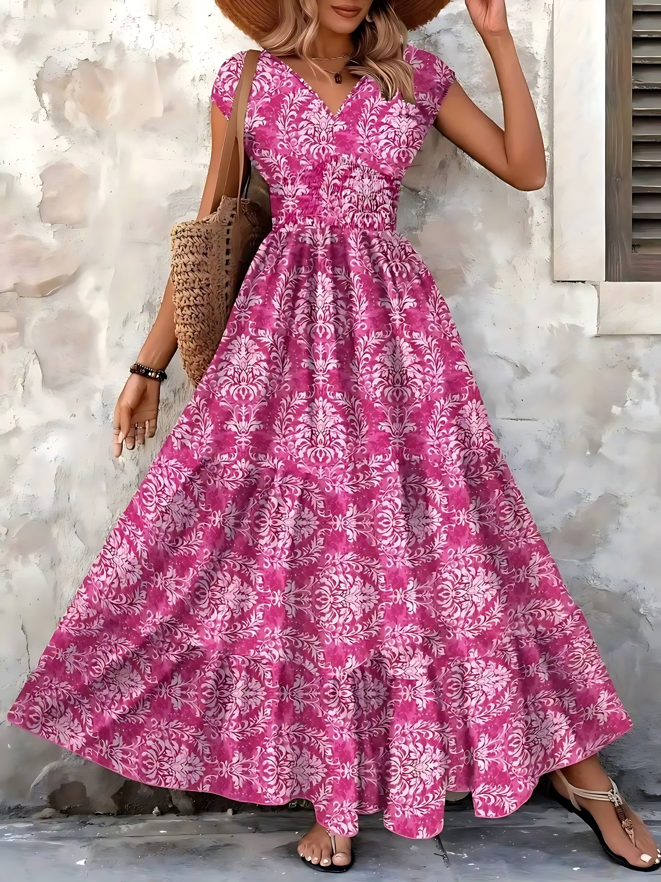 Selena – Boho Print Smocked Tiered Maxi Dress