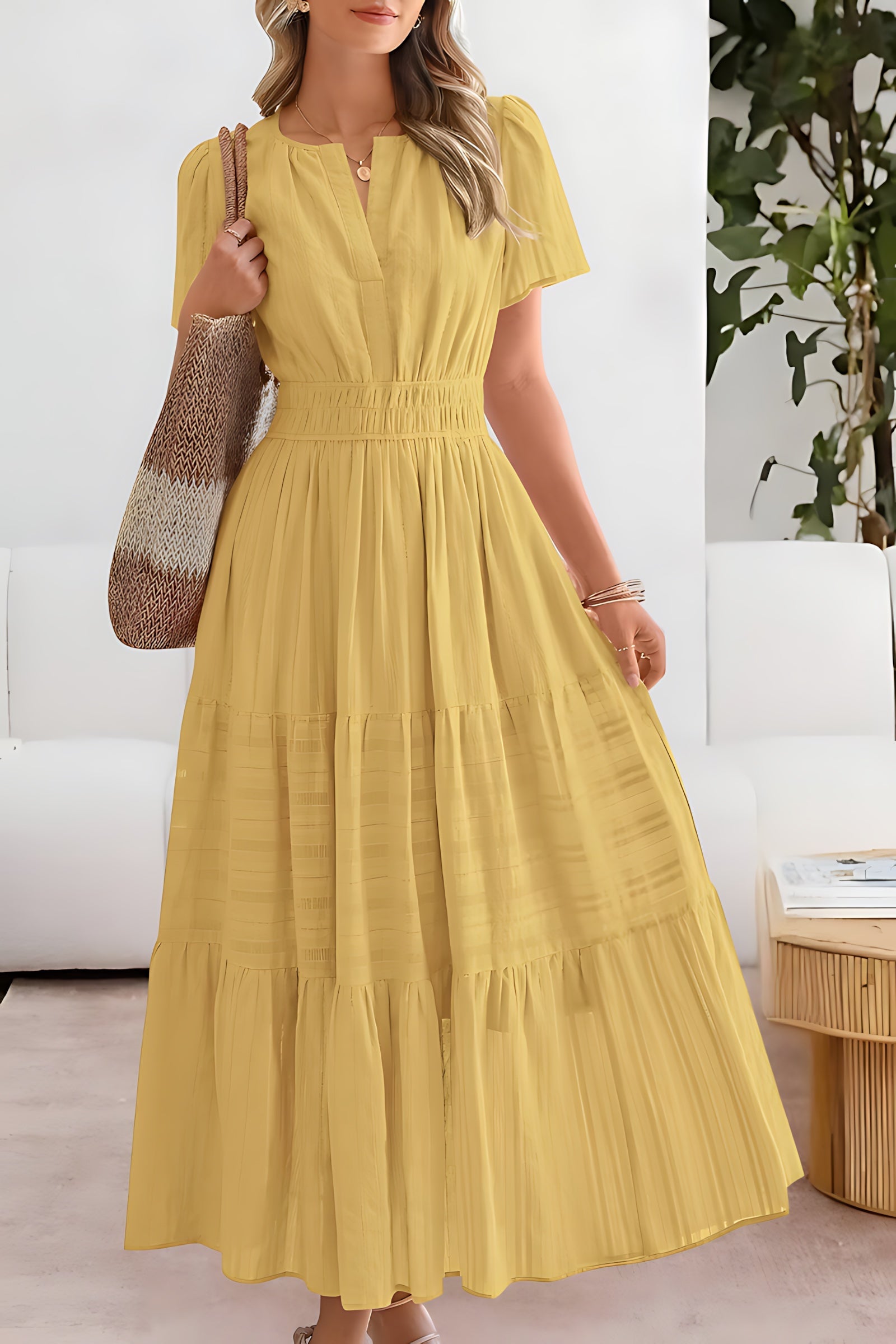Selena – Puff Sleeve Smocked Tiered Summer Midi Dress