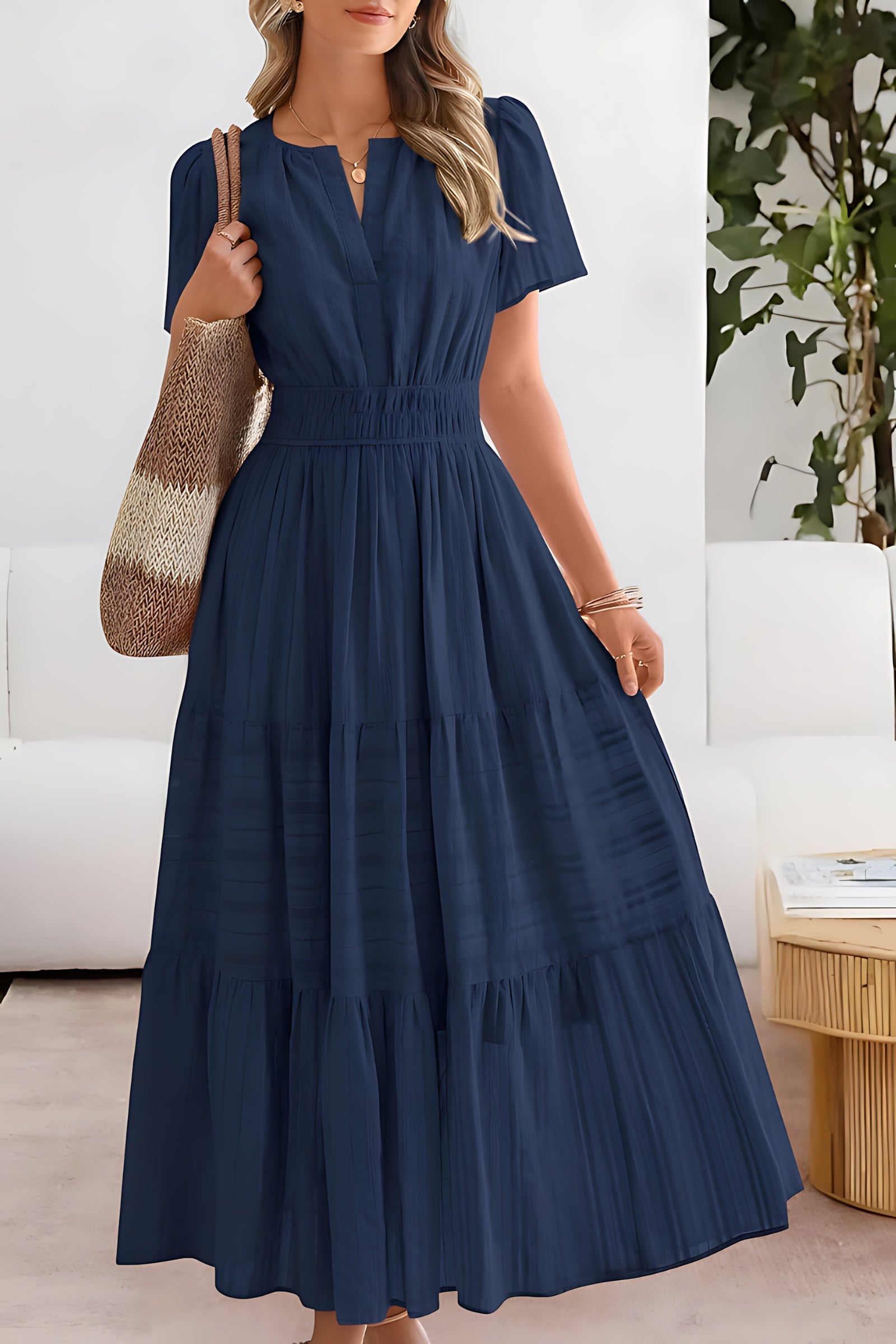 Selena – Puff Sleeve Smocked Tiered Summer Midi Dress