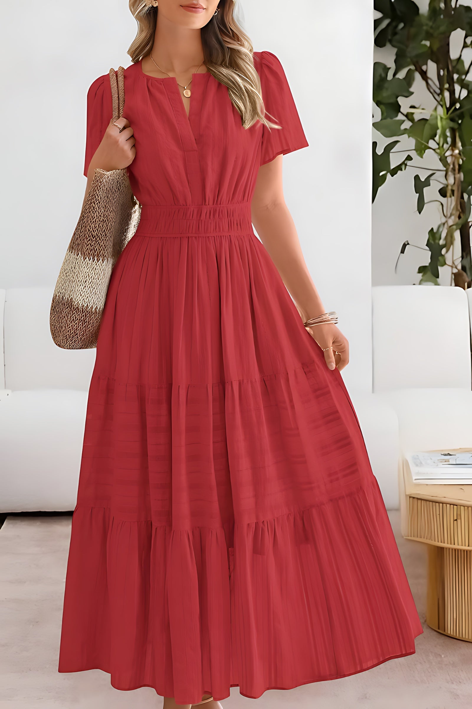 Selena – Puff Sleeve Smocked Tiered Summer Midi Dress
