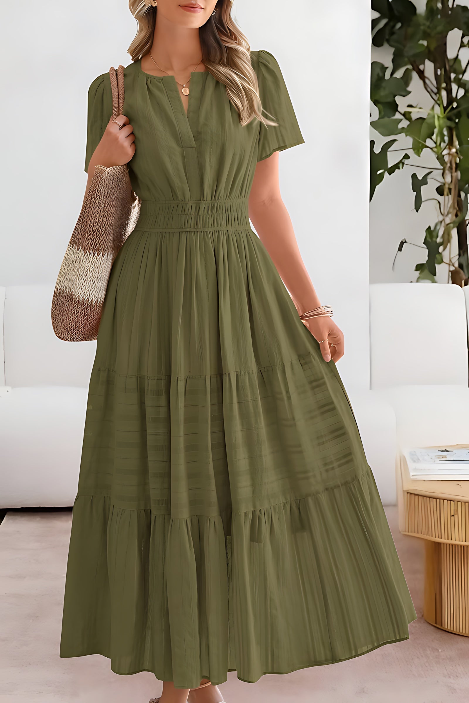 Selena – Puff Sleeve Smocked Tiered Summer Midi Dress