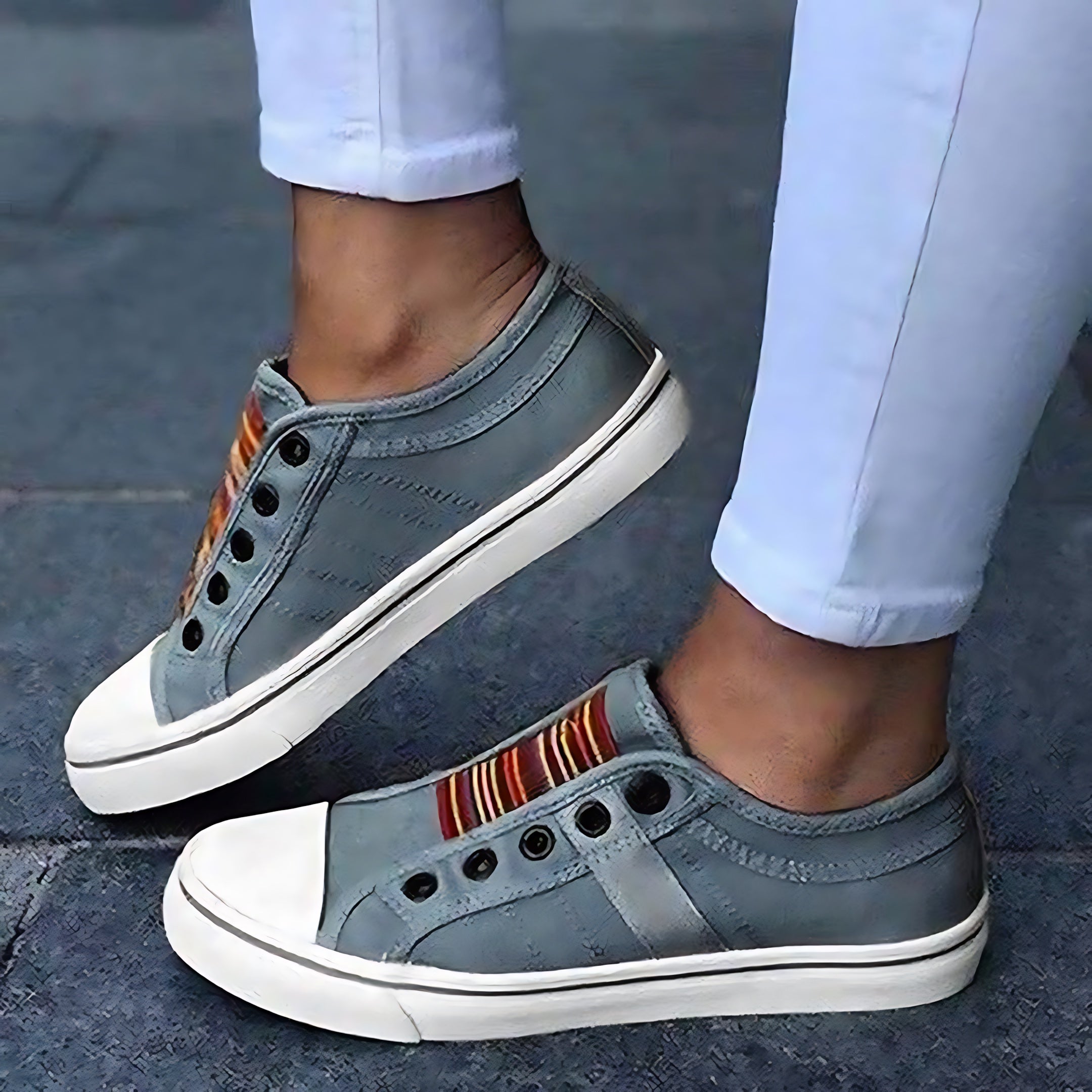 Selena – Striped Canvas Slip On Low Top Sneakers