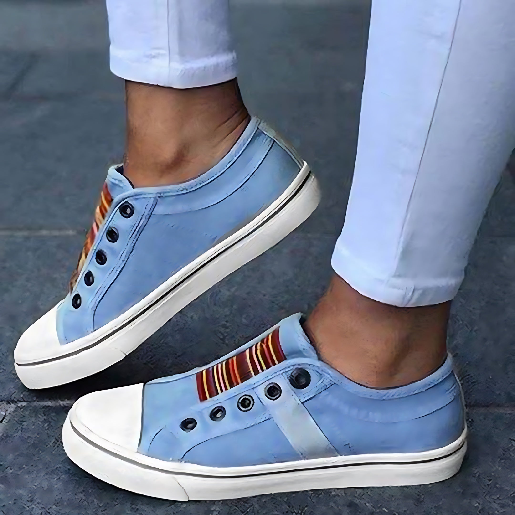 Selena – Striped Canvas Slip On Low Top Sneakers