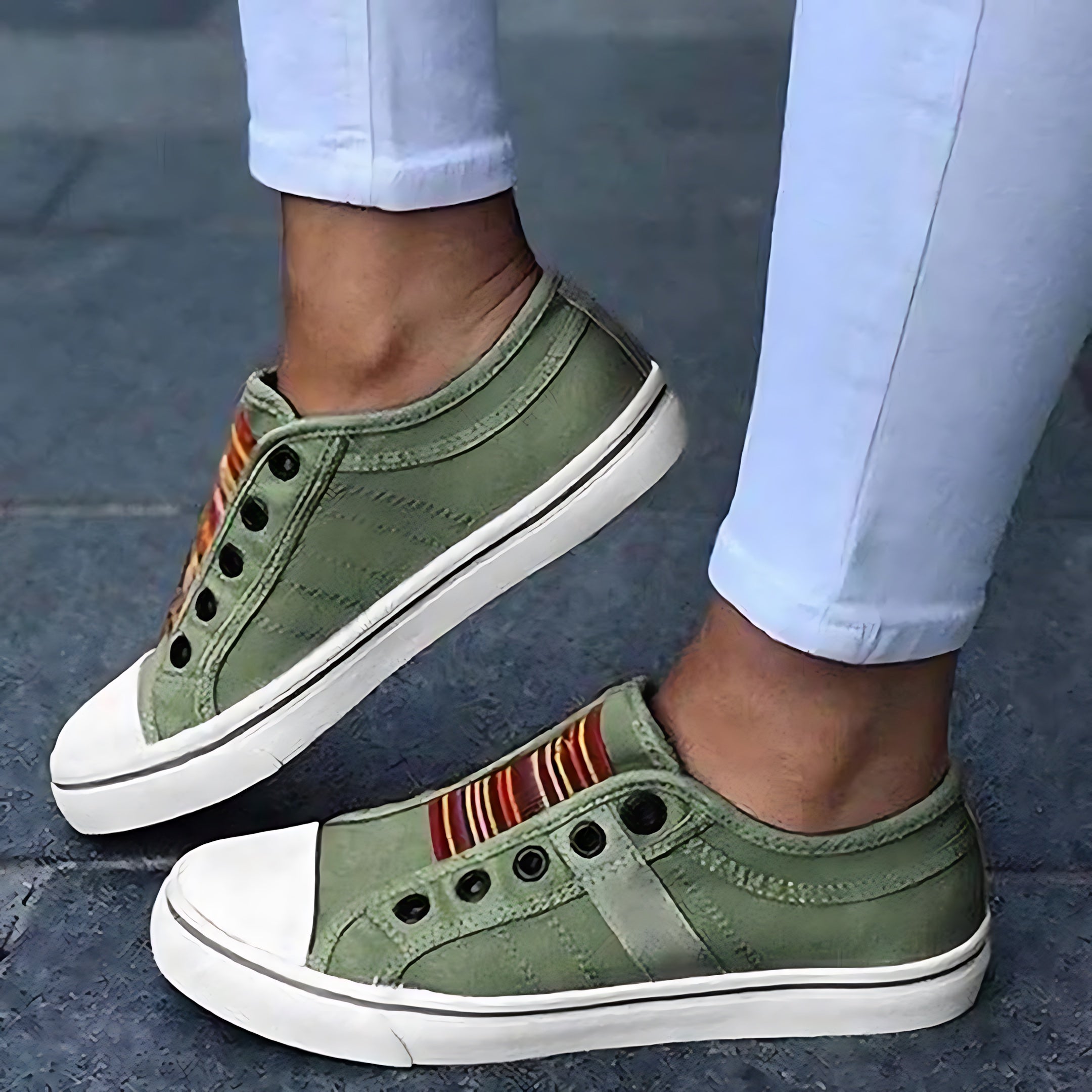 Selena – Striped Canvas Slip On Low Top Sneakers