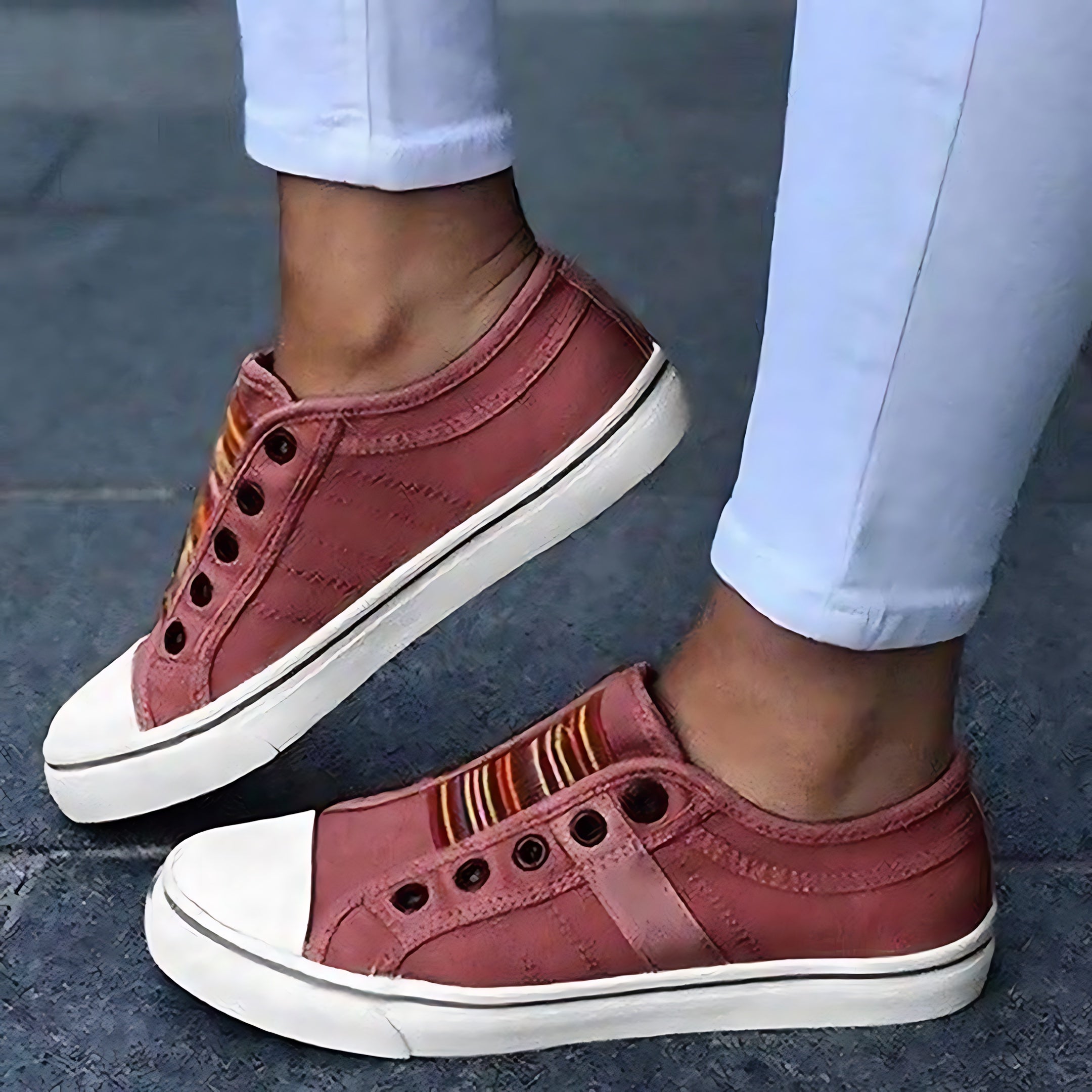 Selena – Striped Canvas Slip On Low Top Sneakers