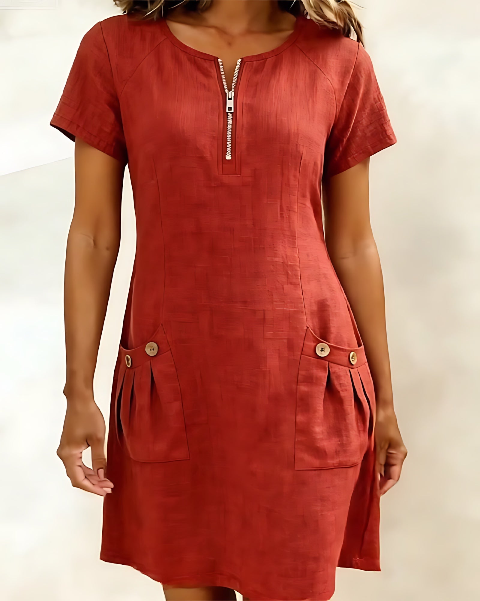 Selena – Zip Neck Short Sleeve Shift Dress