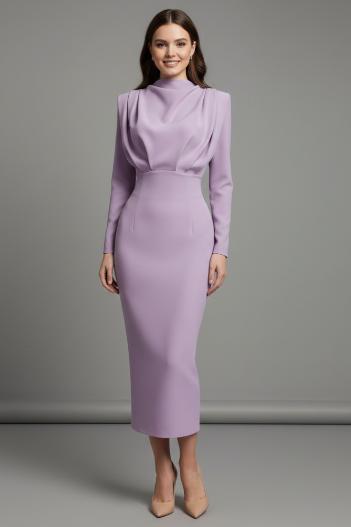Layla – Mock Neck Long Sleeve Cocktail Midi Dress