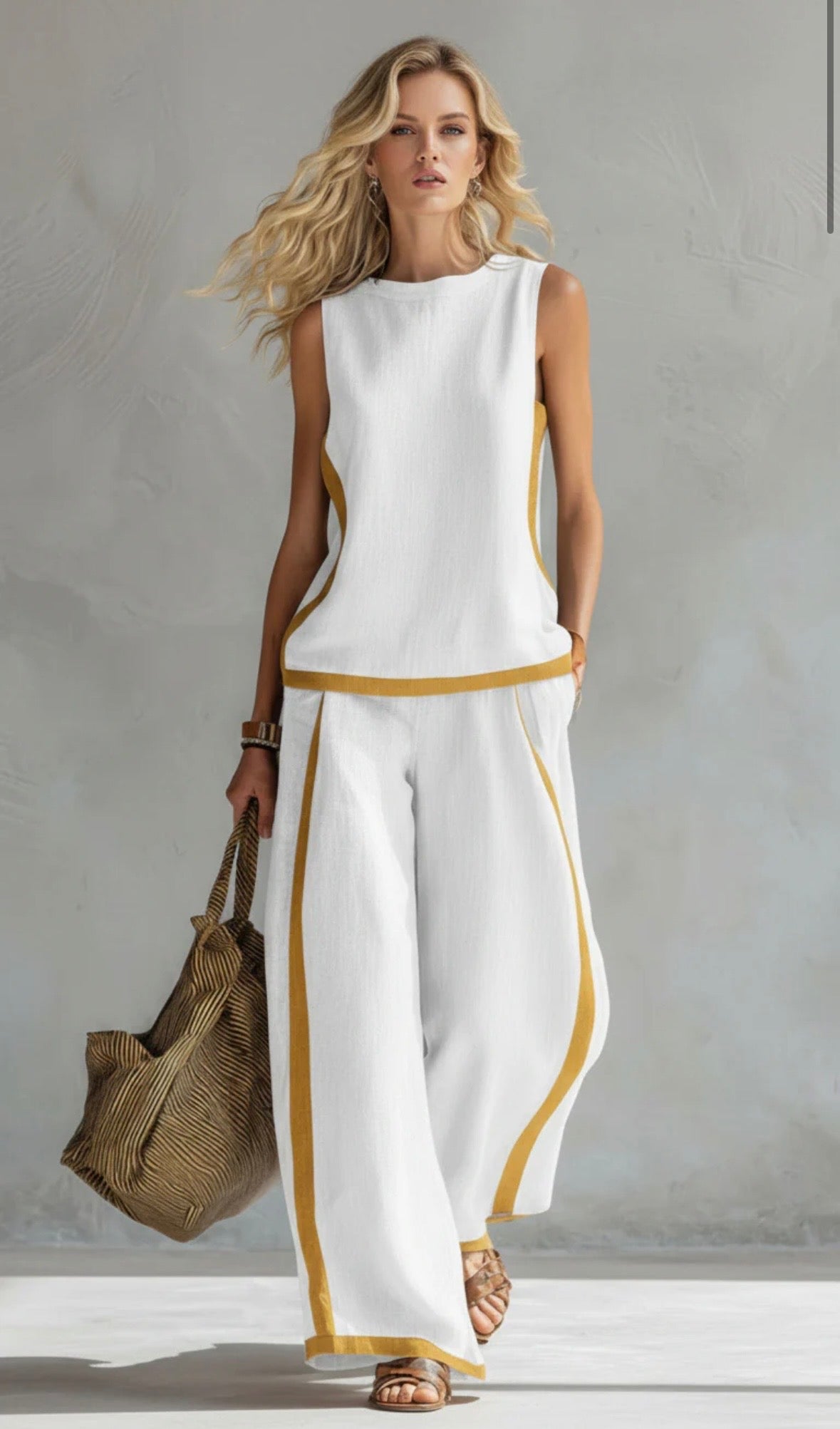 Chloe – Contrast Stripe Tank Top and Wide Leg Pants Set