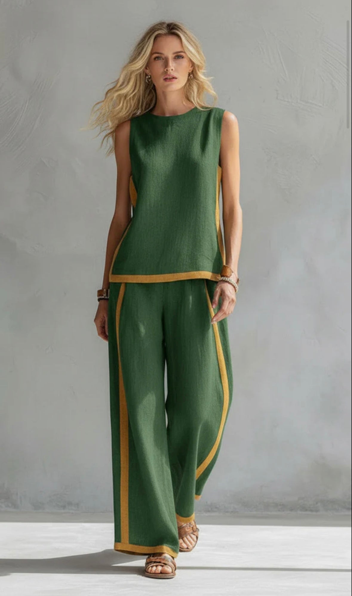 Chloe – Contrast Stripe Tank Top and Wide Leg Pants Set