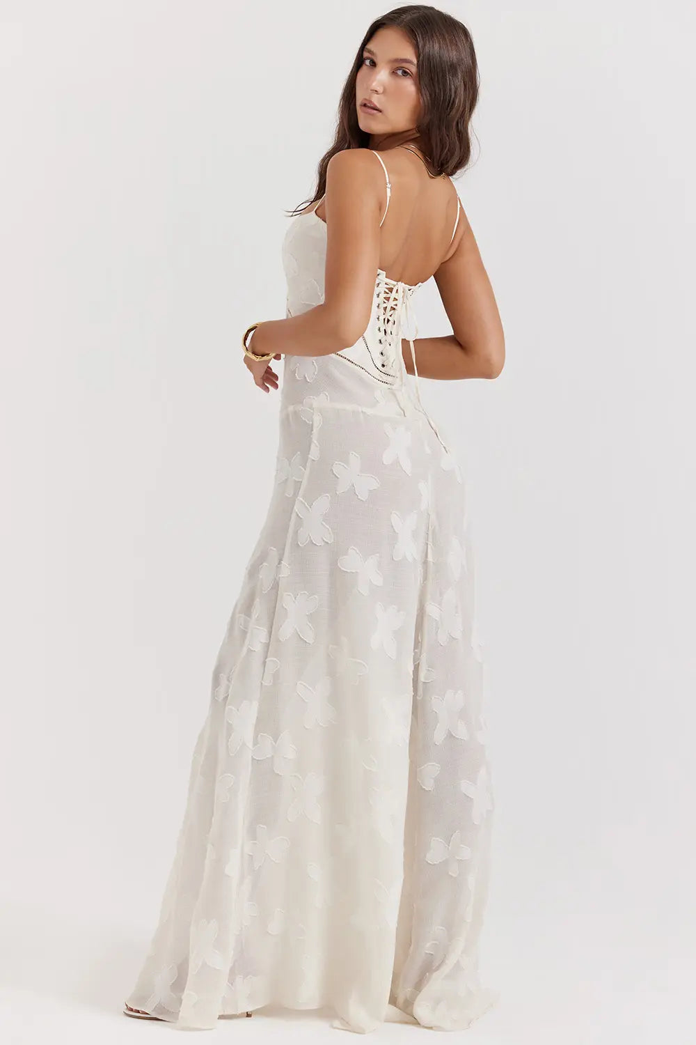 Sloane – Floral Lace Bustier Evening Maxi Dress