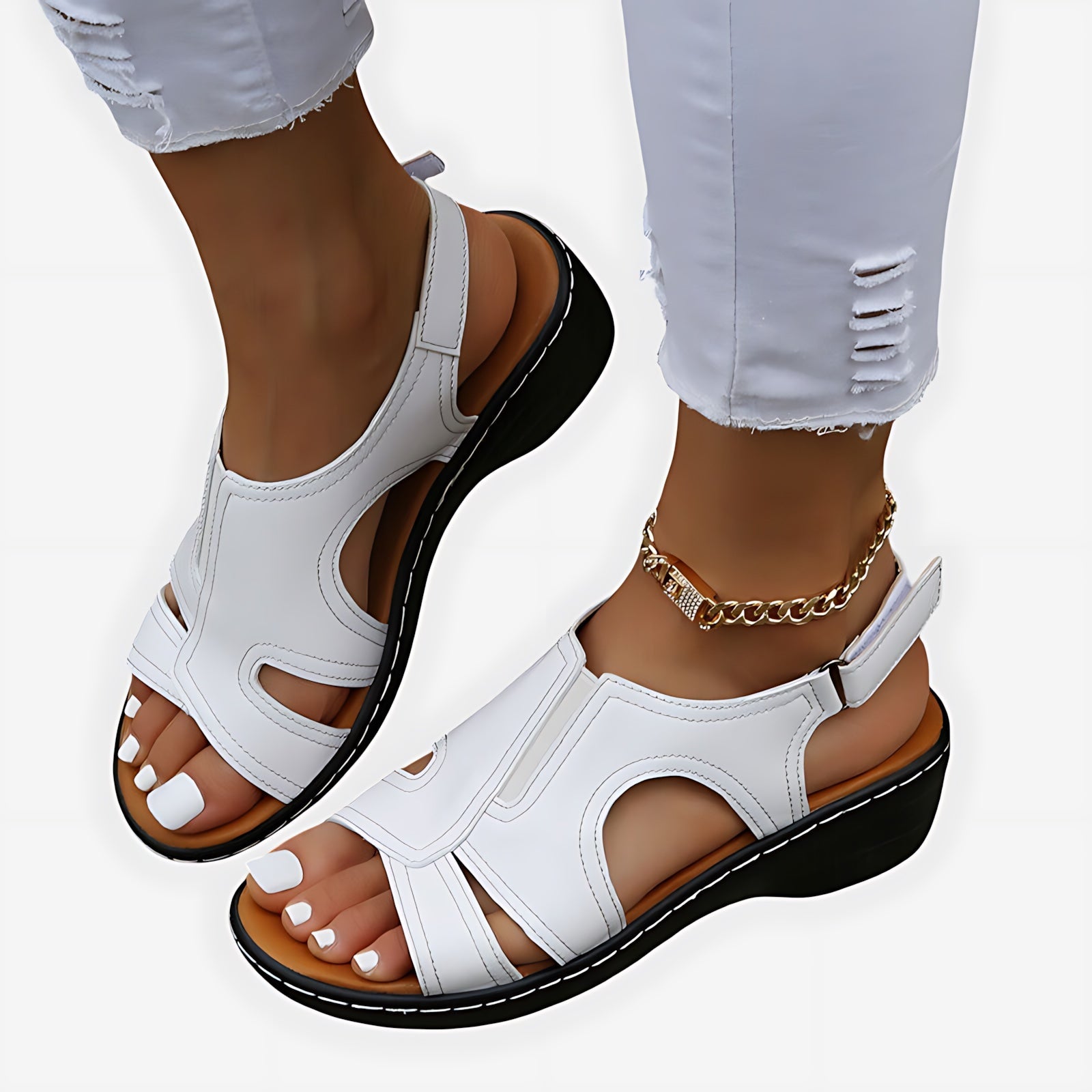 Serenity – Ankle Strap Low Wedge Sandals