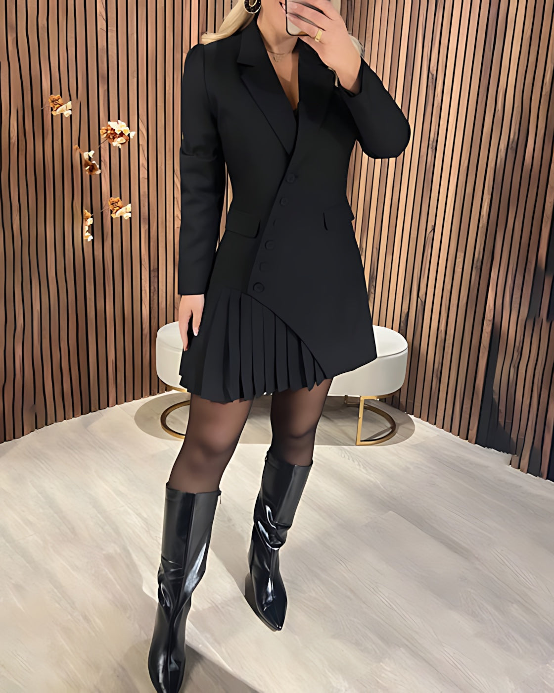 Serenity – Ruffle Hem Long Sleeve V Neck Mini Dress