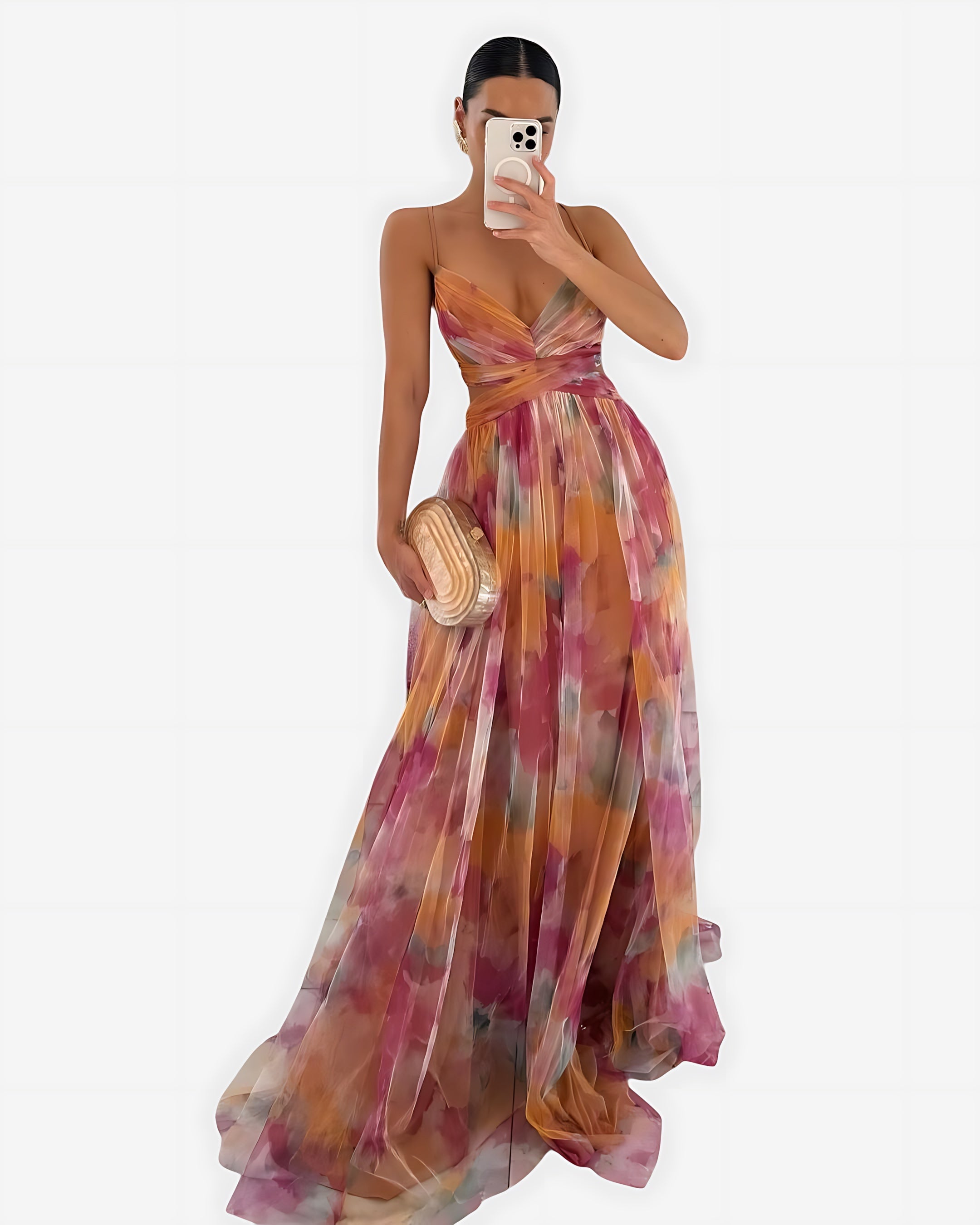 Sienna – Floral Chiffon V Neck Wedding Guest Maxi Dress