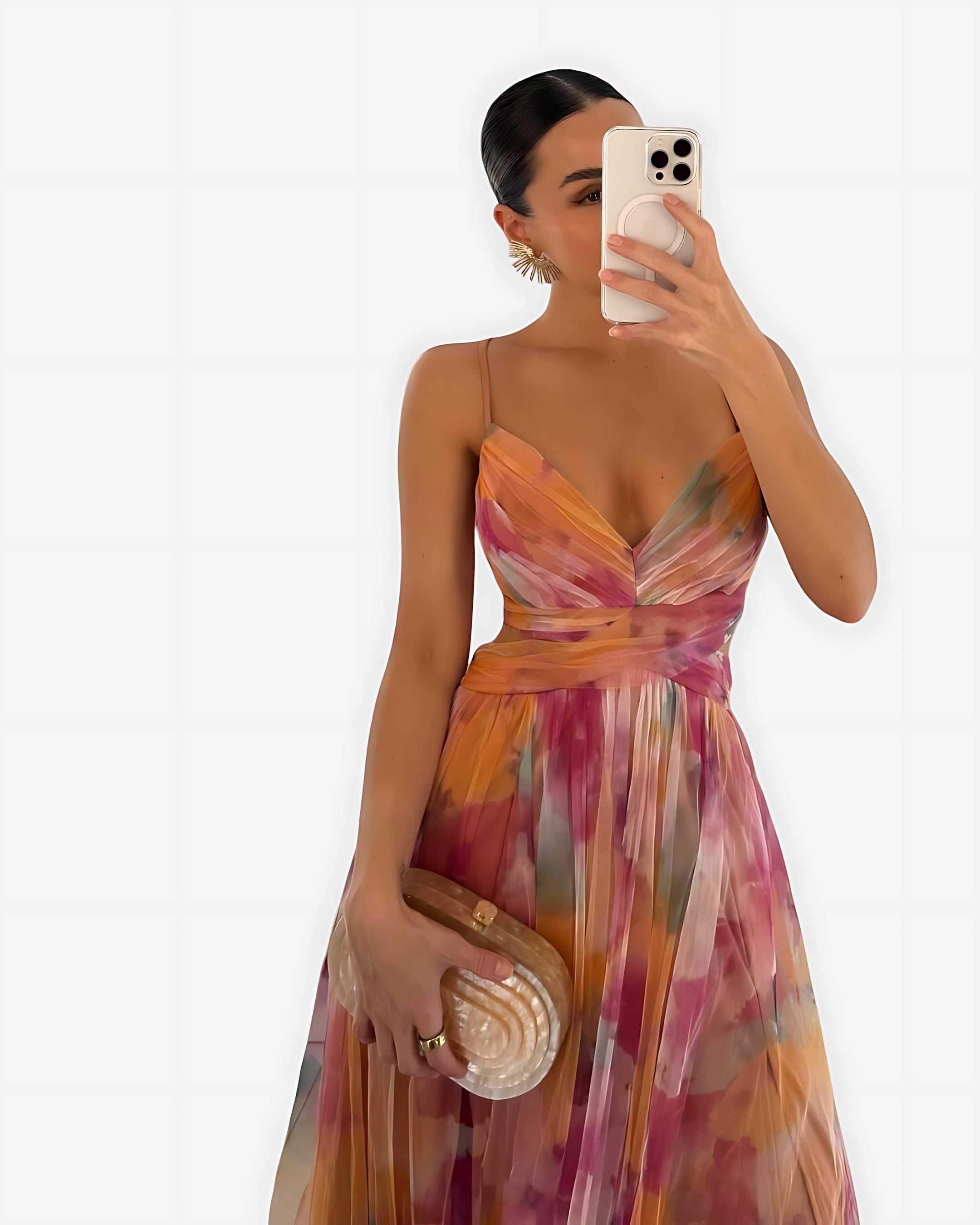 Sienna – Floral Chiffon V Neck Wedding Guest Maxi Dress