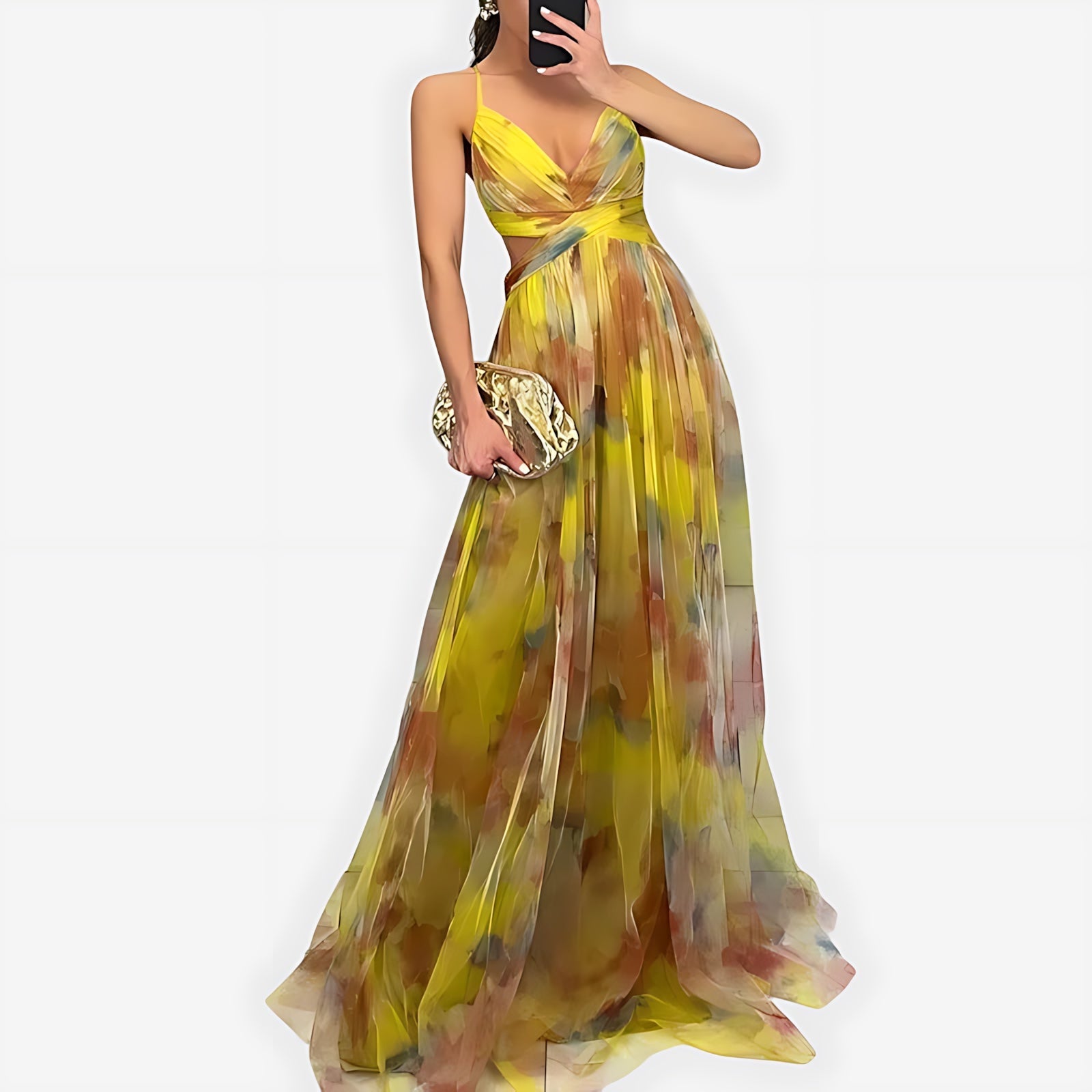 Sienna – Floral Chiffon V Neck Wedding Guest Maxi Dress