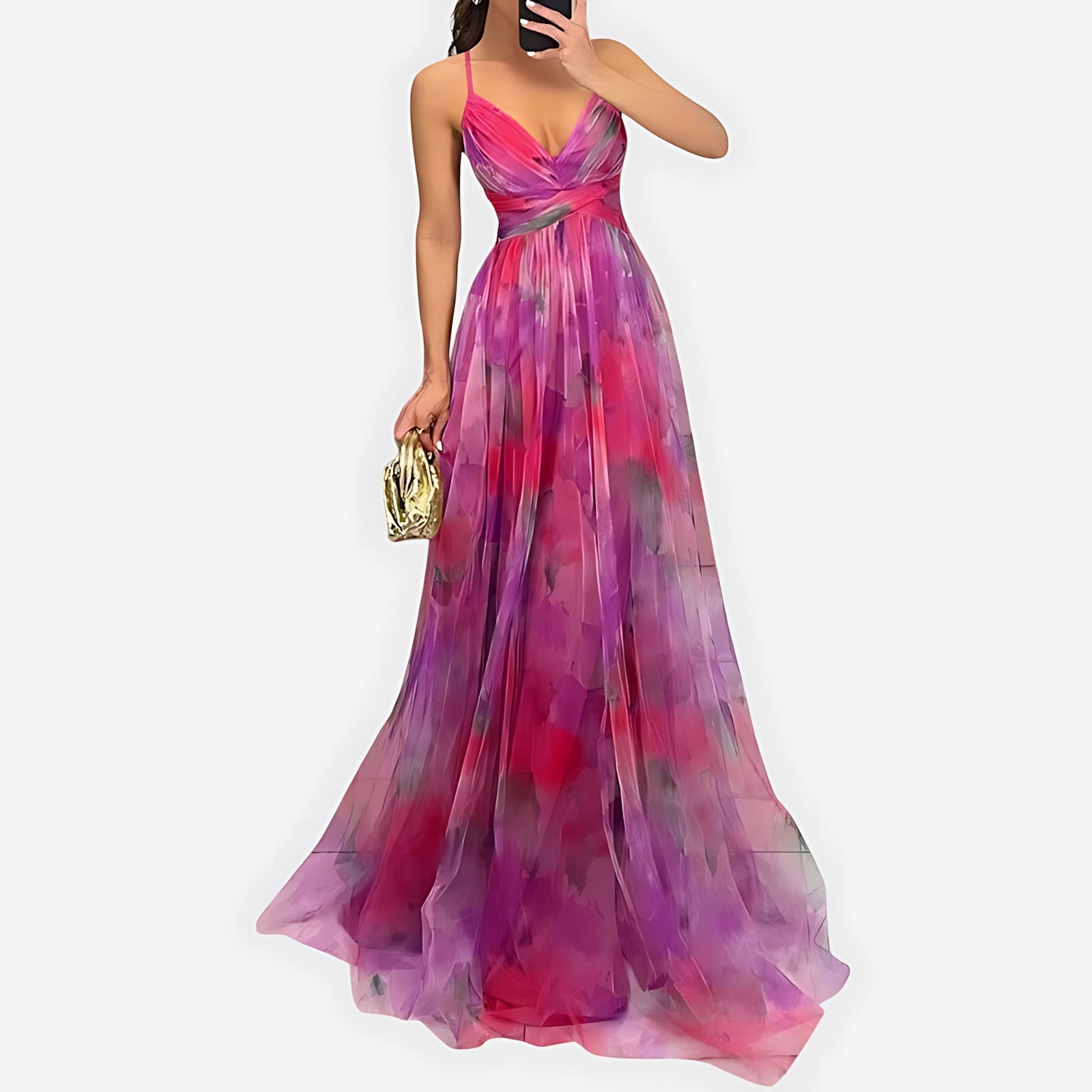 Sienna – Floral Chiffon V Neck Wedding Guest Maxi Dress