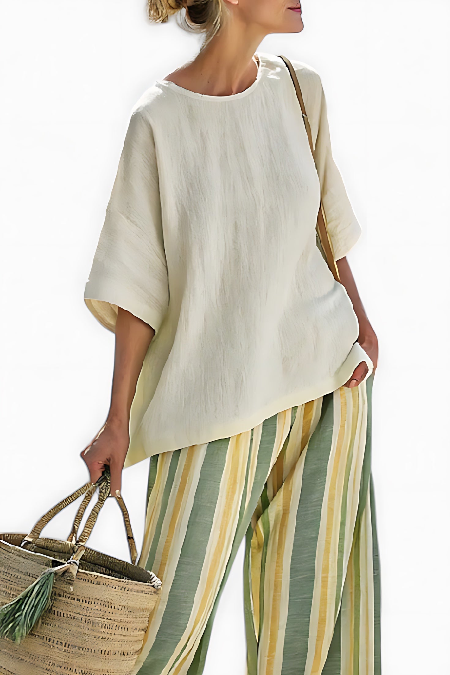Sienna – Knit Top and Striped Wide Leg Pants Set