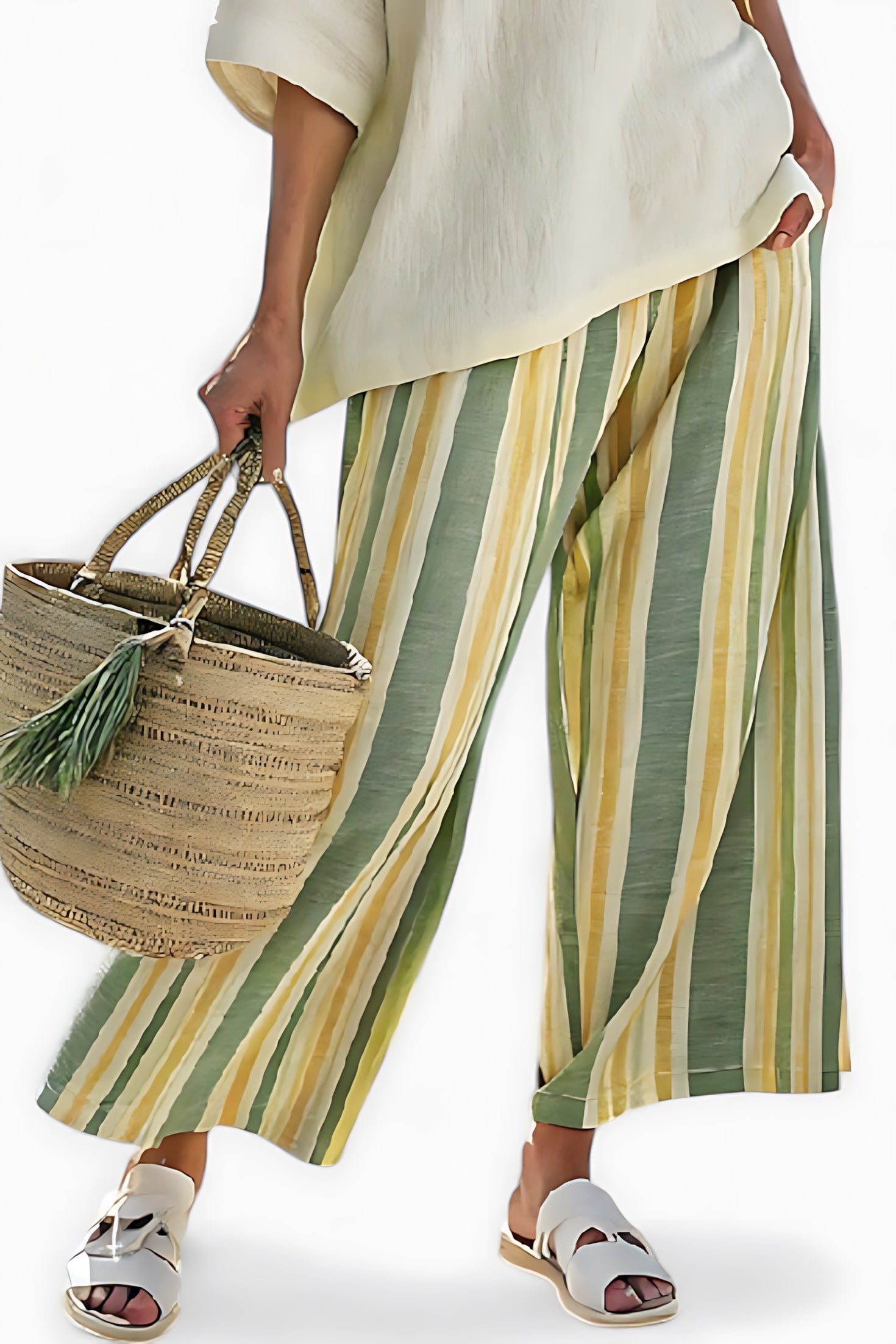 Sienna – Knit Top and Striped Wide Leg Pants Set
