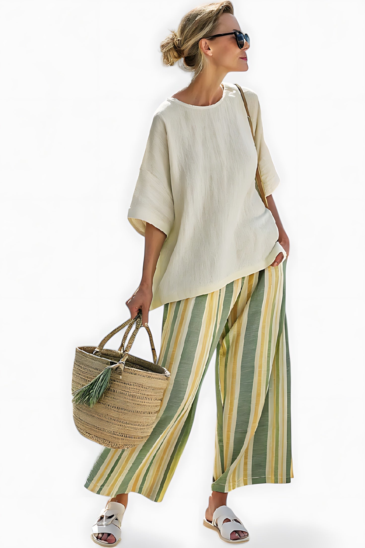 Sienna – Knit Top and Striped Wide Leg Pants Set