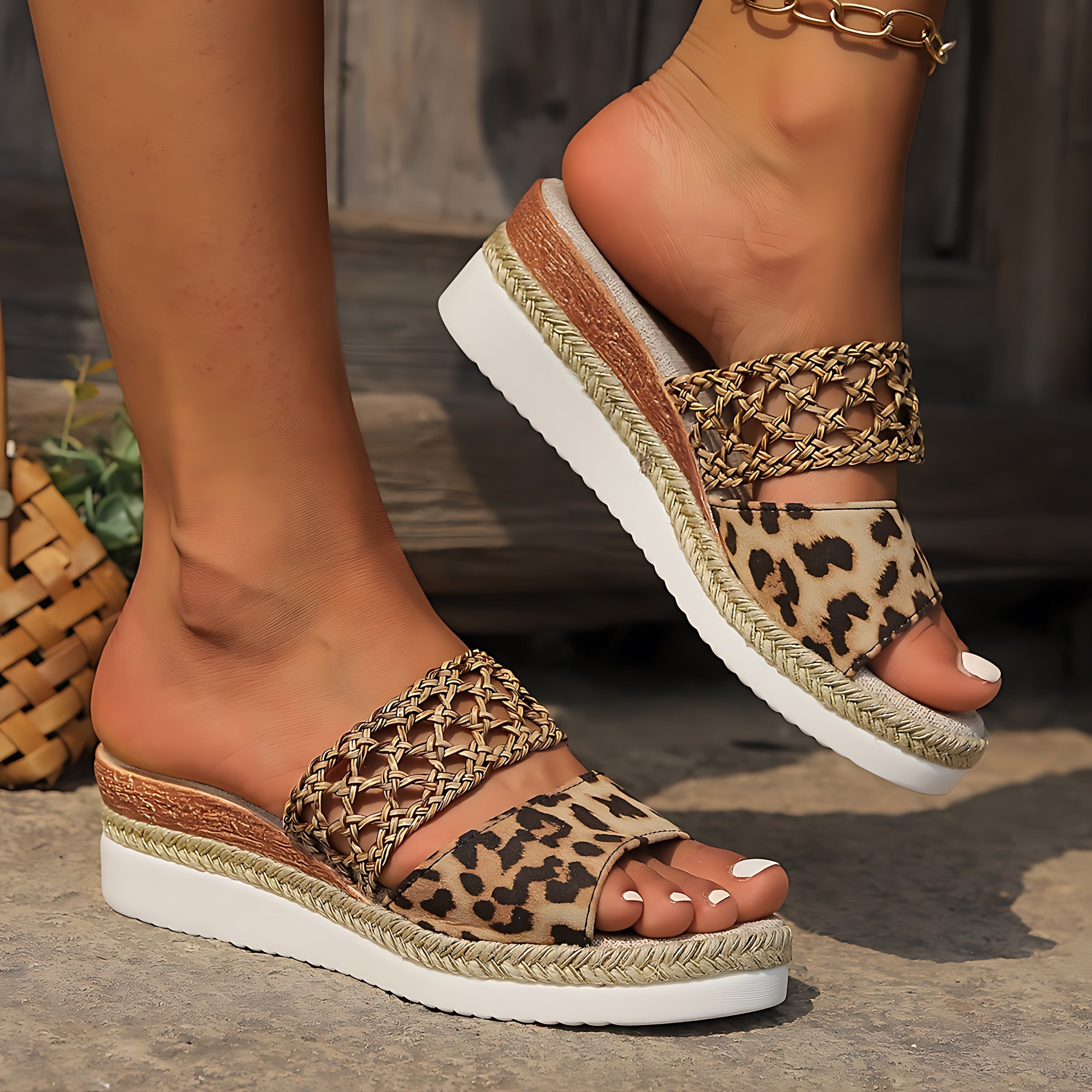Sienna – Leopard Print Platform Wedge Sandals
