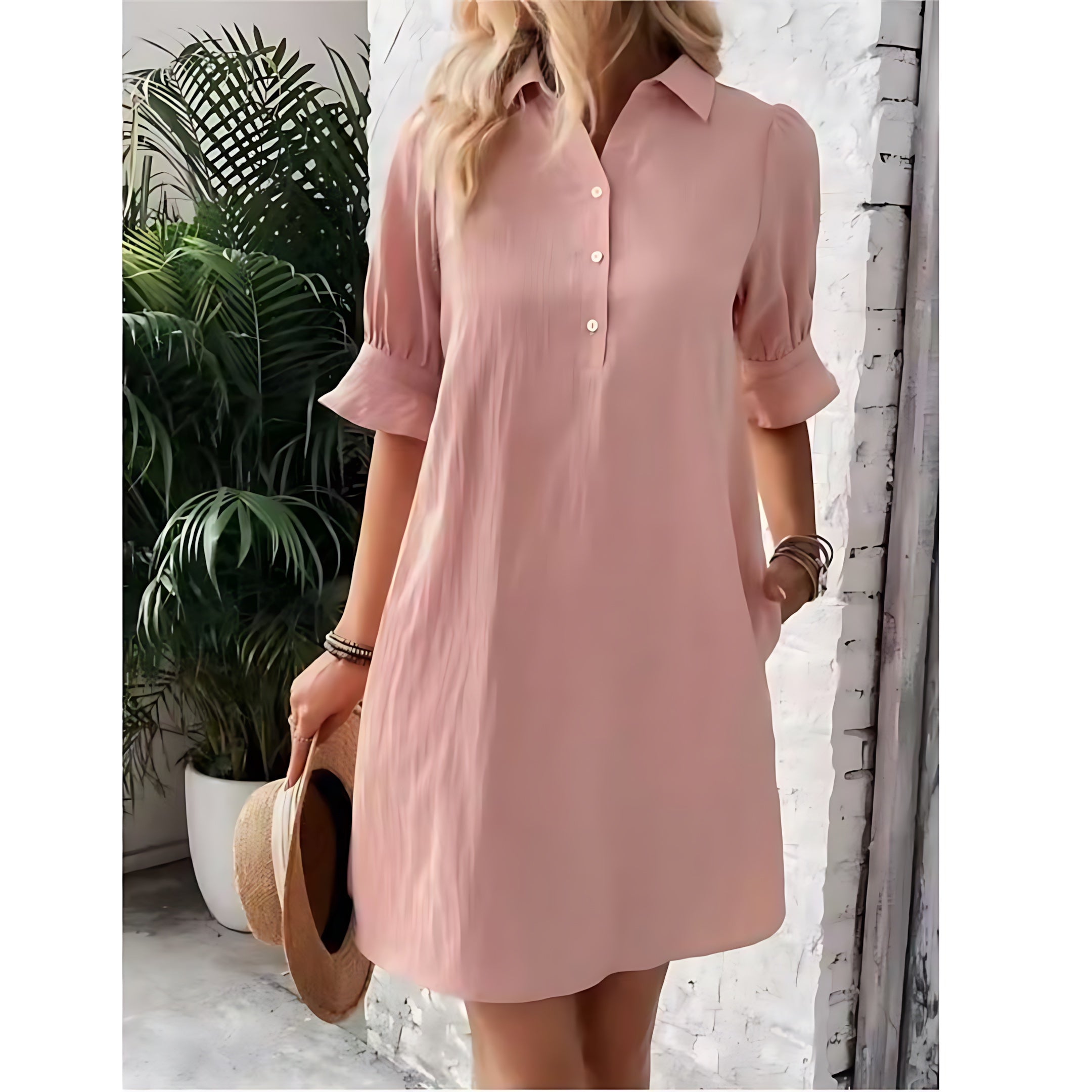 Skylar – Collared Long Sleeve Swing Mini Shirt Dress