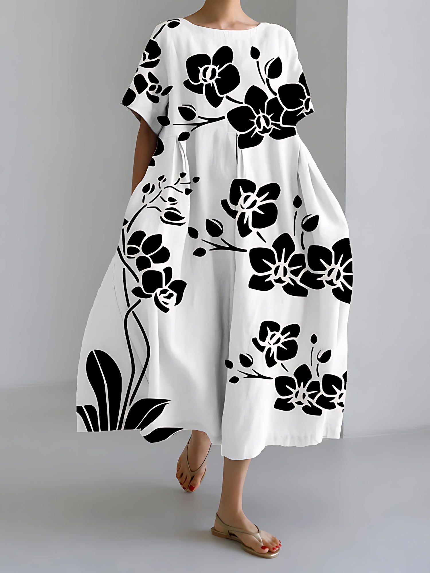 Skylar – Floral Print Short Sleeve Swing Maxi Dress