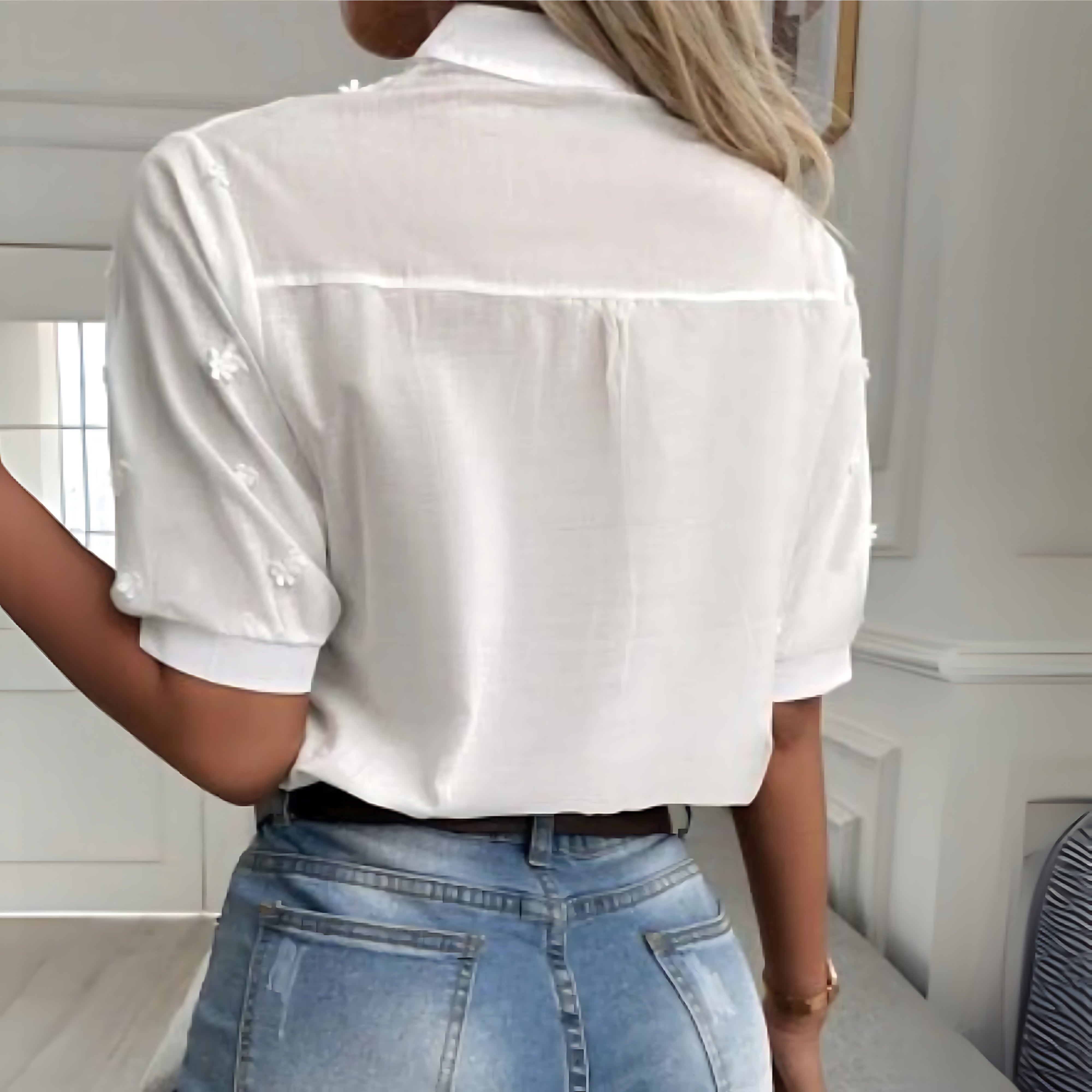 Skylar – Lace Button Up V Neck Blouse