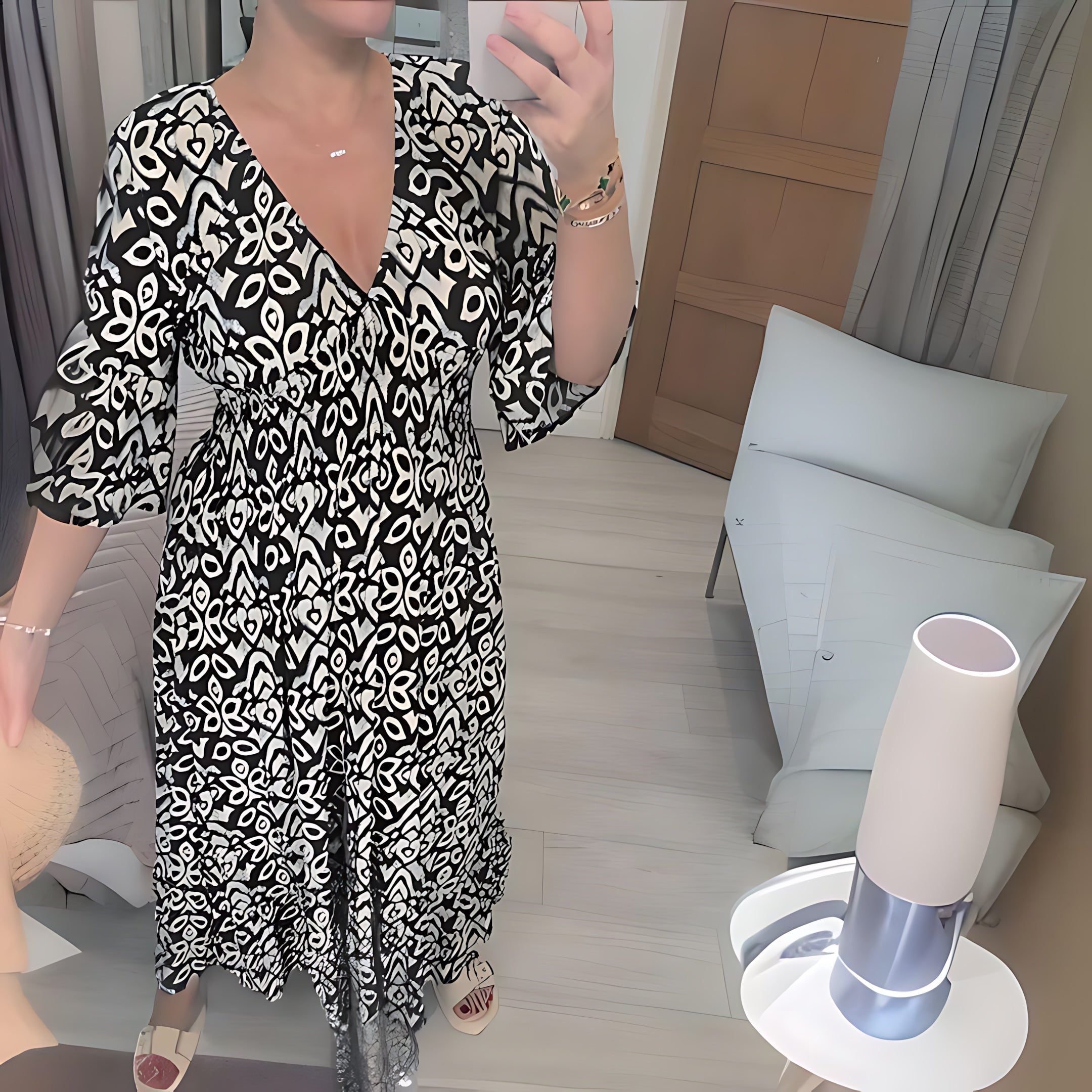 Sloane – Floral Print V Neck Summer Midi Dress