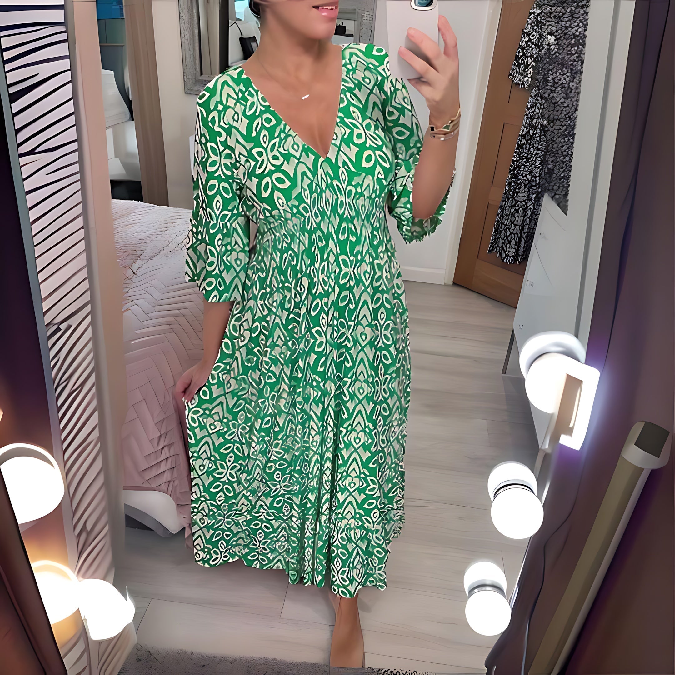 Sloane – Floral Print V Neck Summer Midi Dress