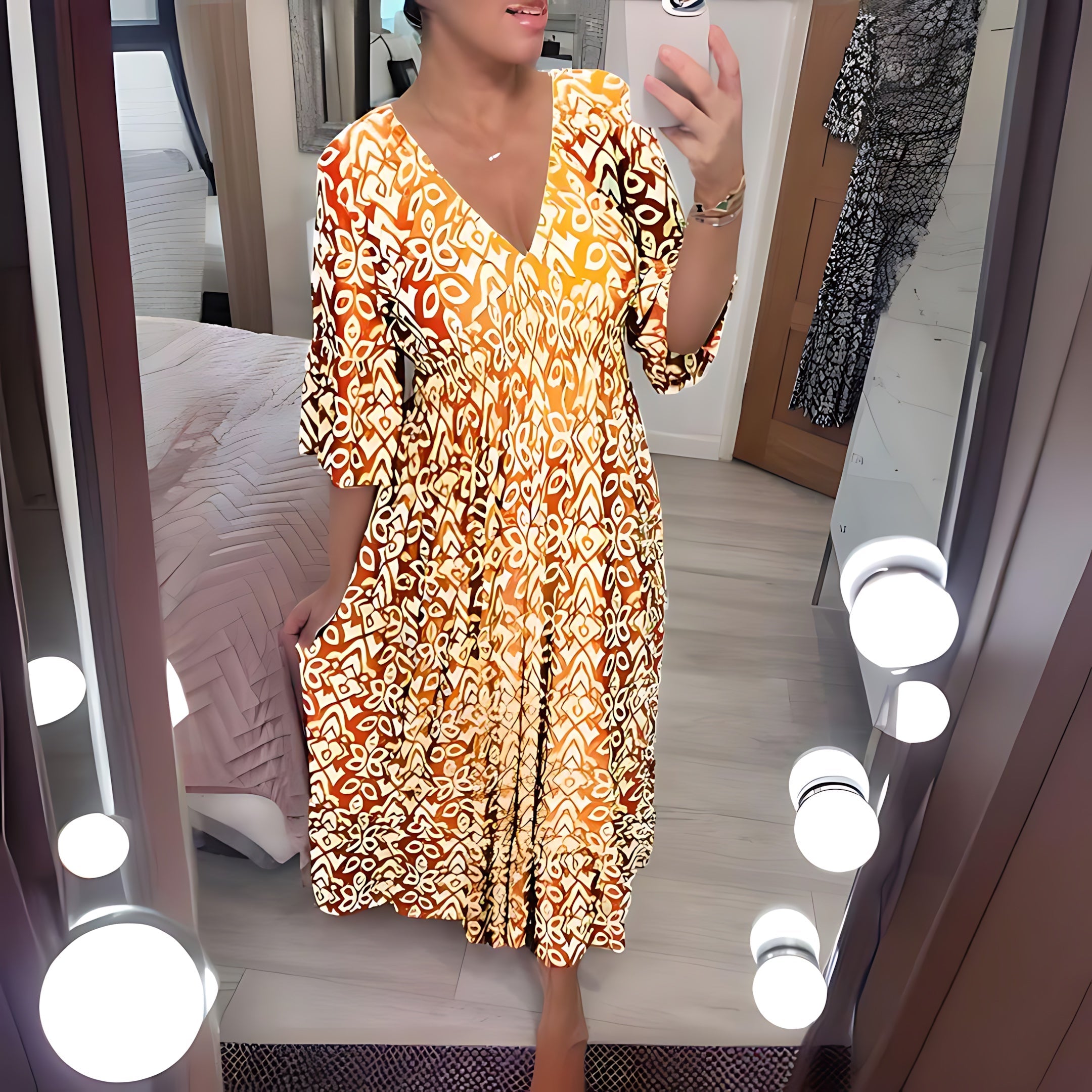 Sloane – Floral Print V Neck Summer Midi Dress