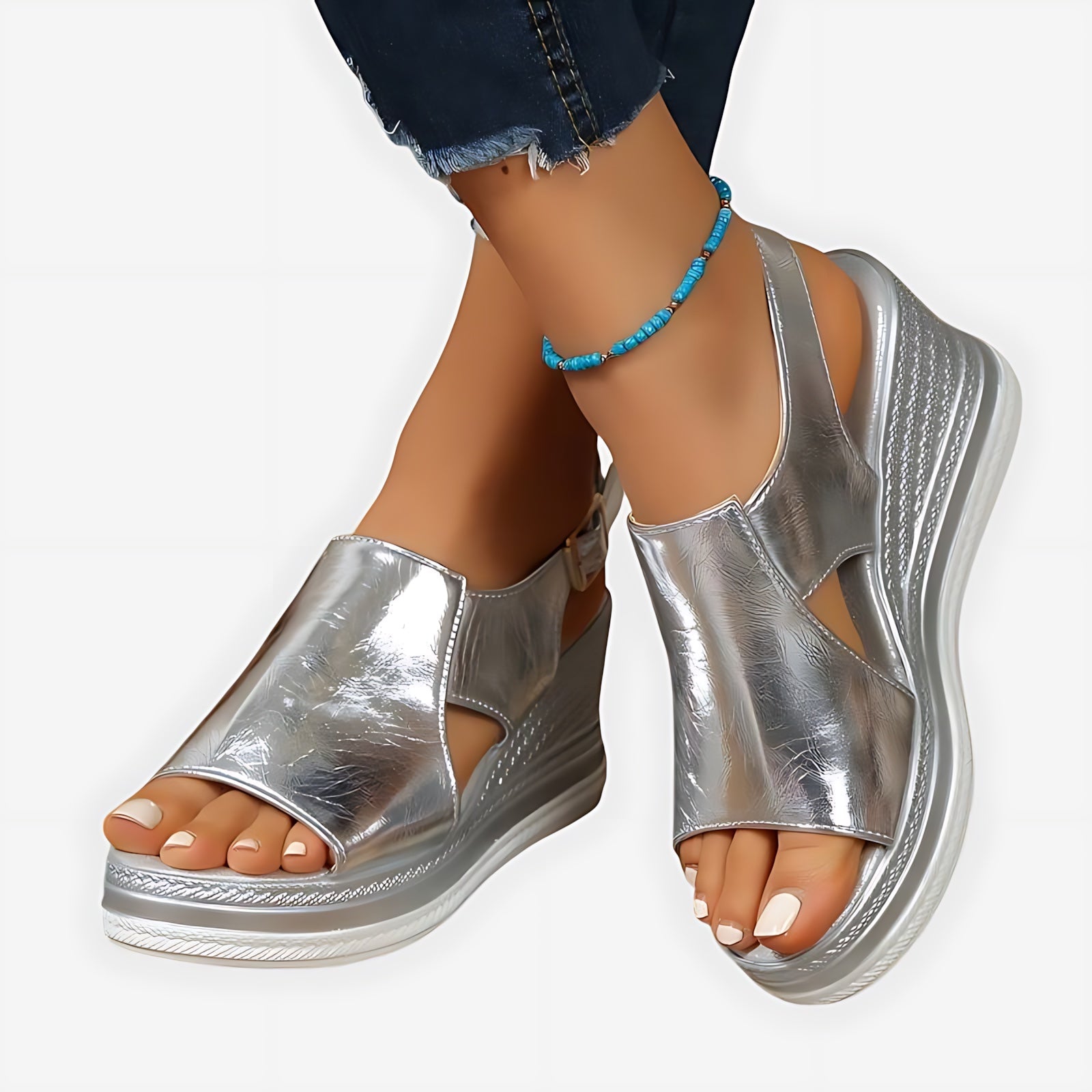 Sloane – Metallic Low Wedge Slide Sandals