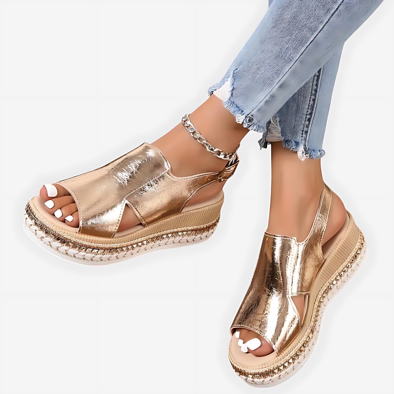 Sloane – Metallic Low Wedge Slide Sandals