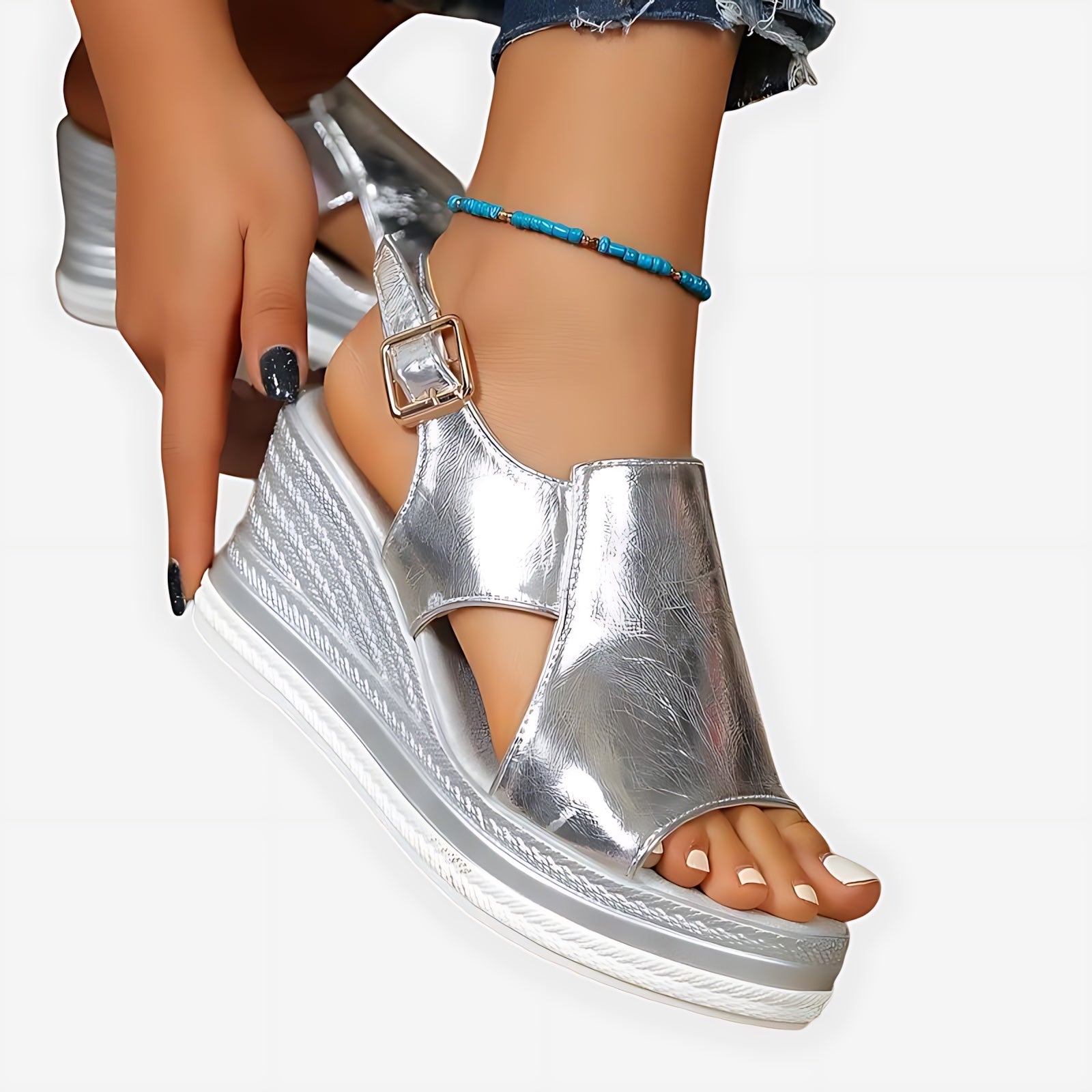 Sloane – Metallic Low Wedge Slide Sandals