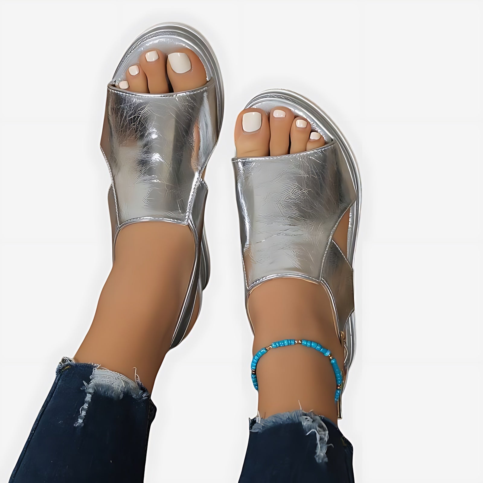 Sloane – Metallic Low Wedge Slide Sandals
