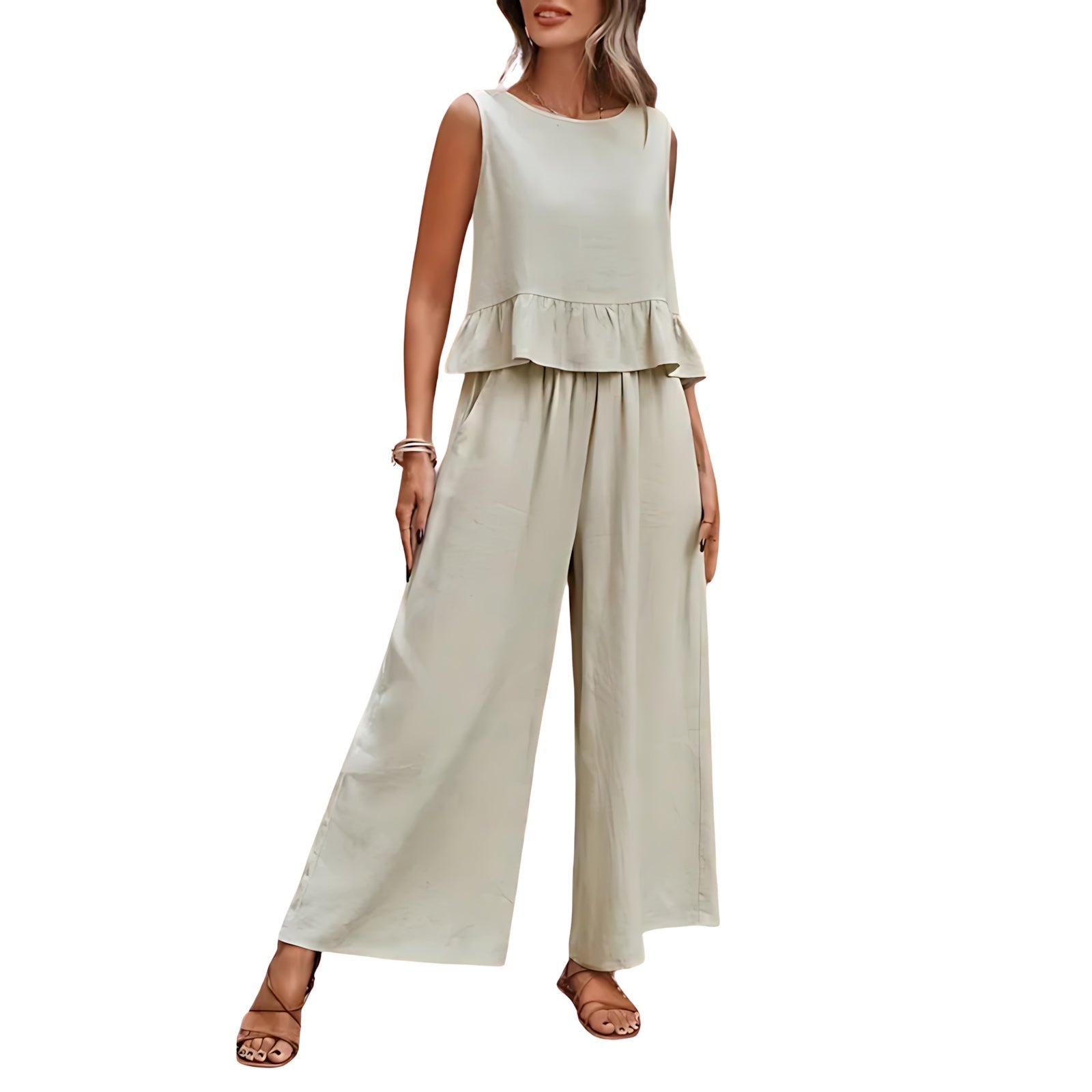 Sloane – Ruffle Tank Top and Cropped Wide Leg Pants Set