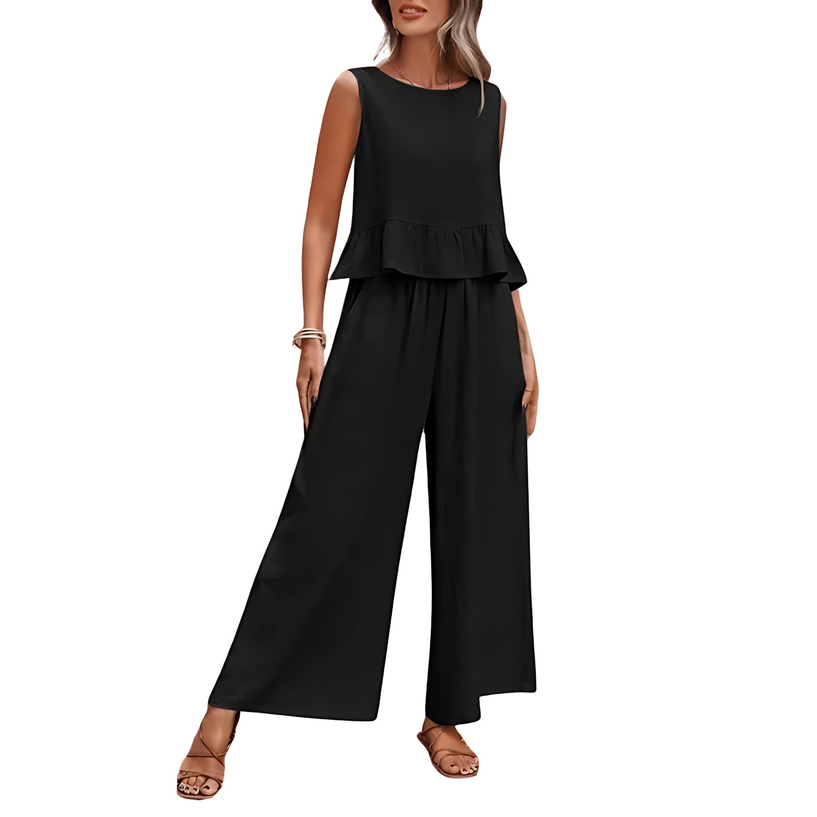 Sloane – Ruffle Tank Top and Cropped Wide Leg Pants Set