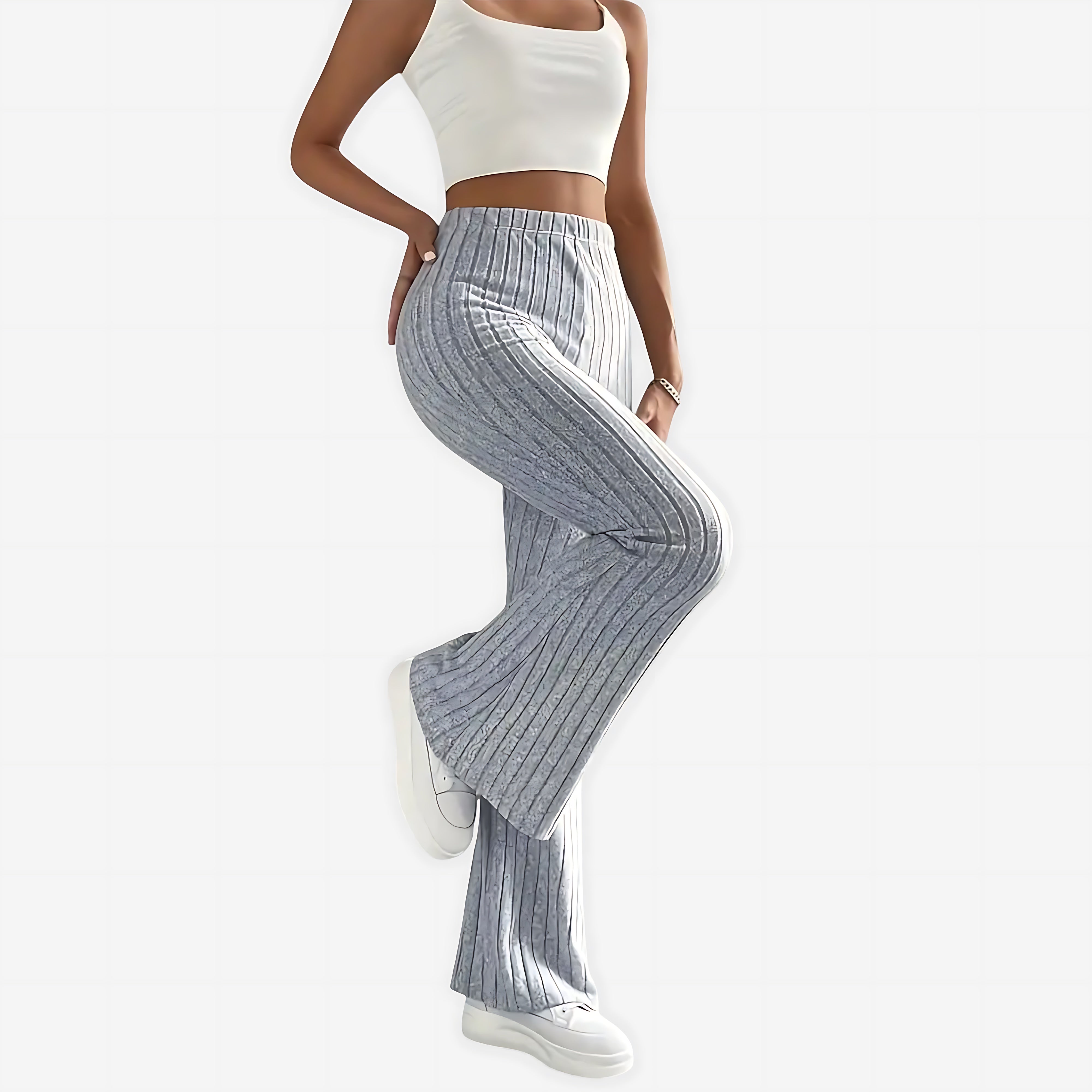 Sloane – Striped Ribbed Flare Pants
