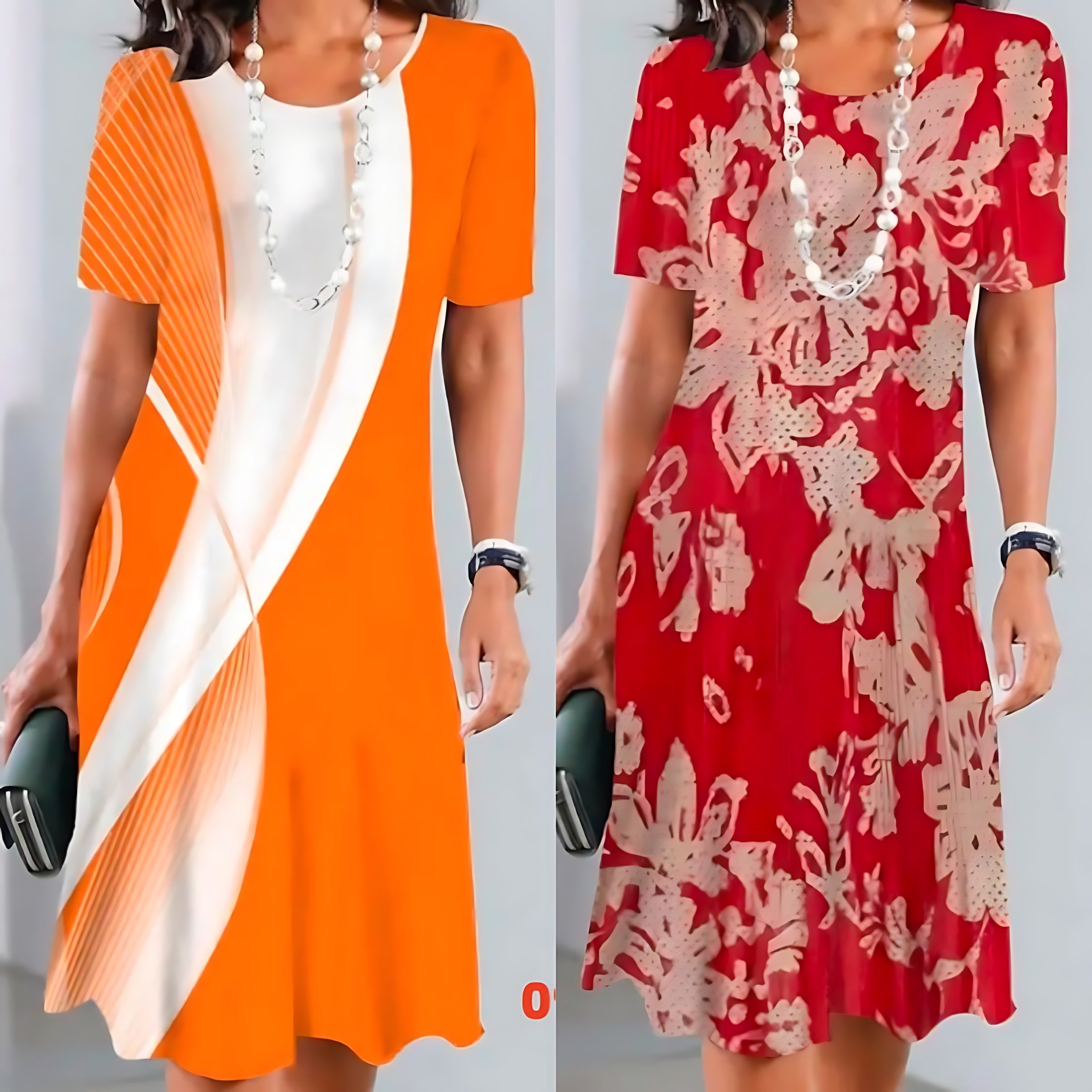 Sofia – Contrast Print Crew Neck A Line Midi Dress