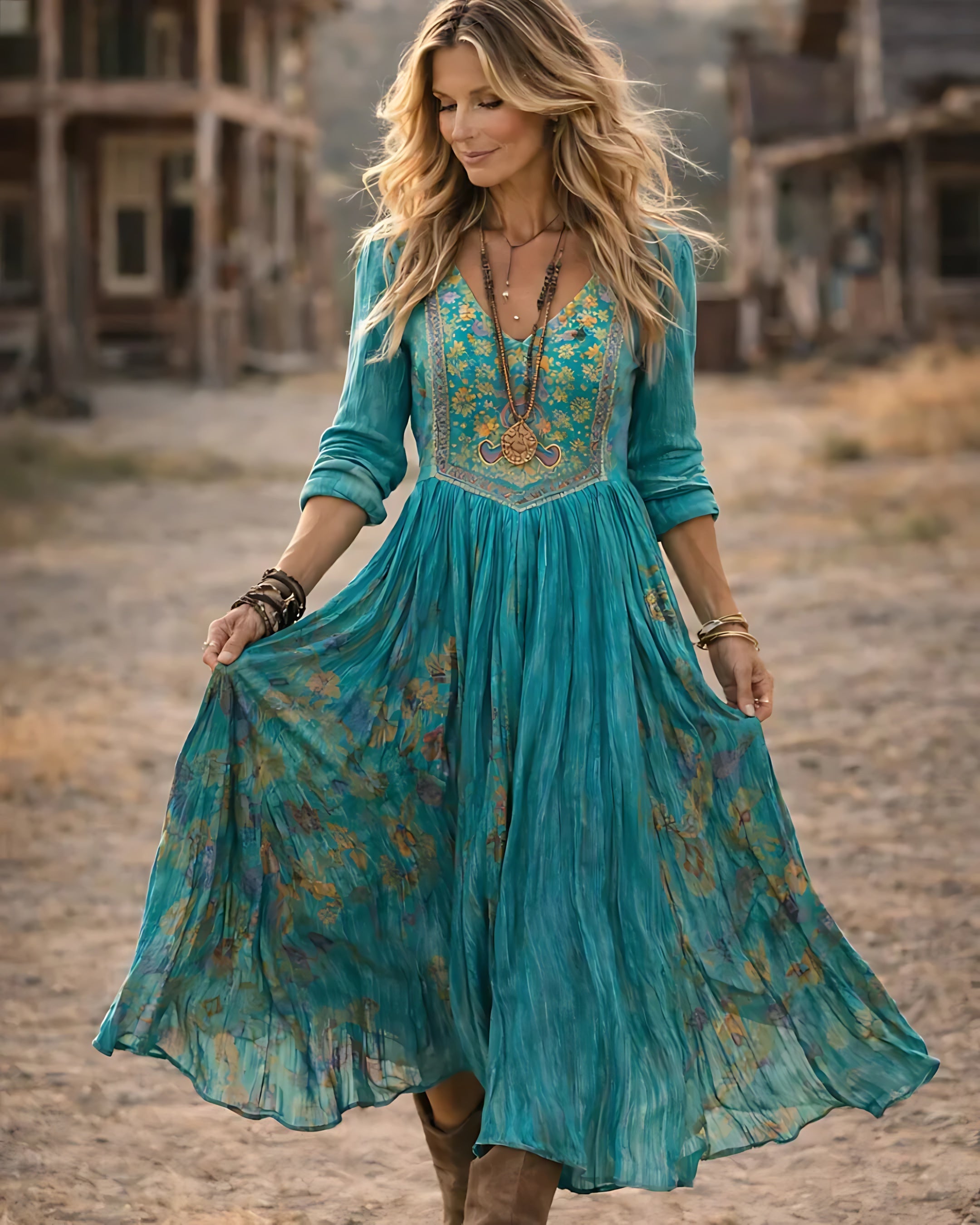Sofia – Embroidered Boho Tiered Maxi Dress