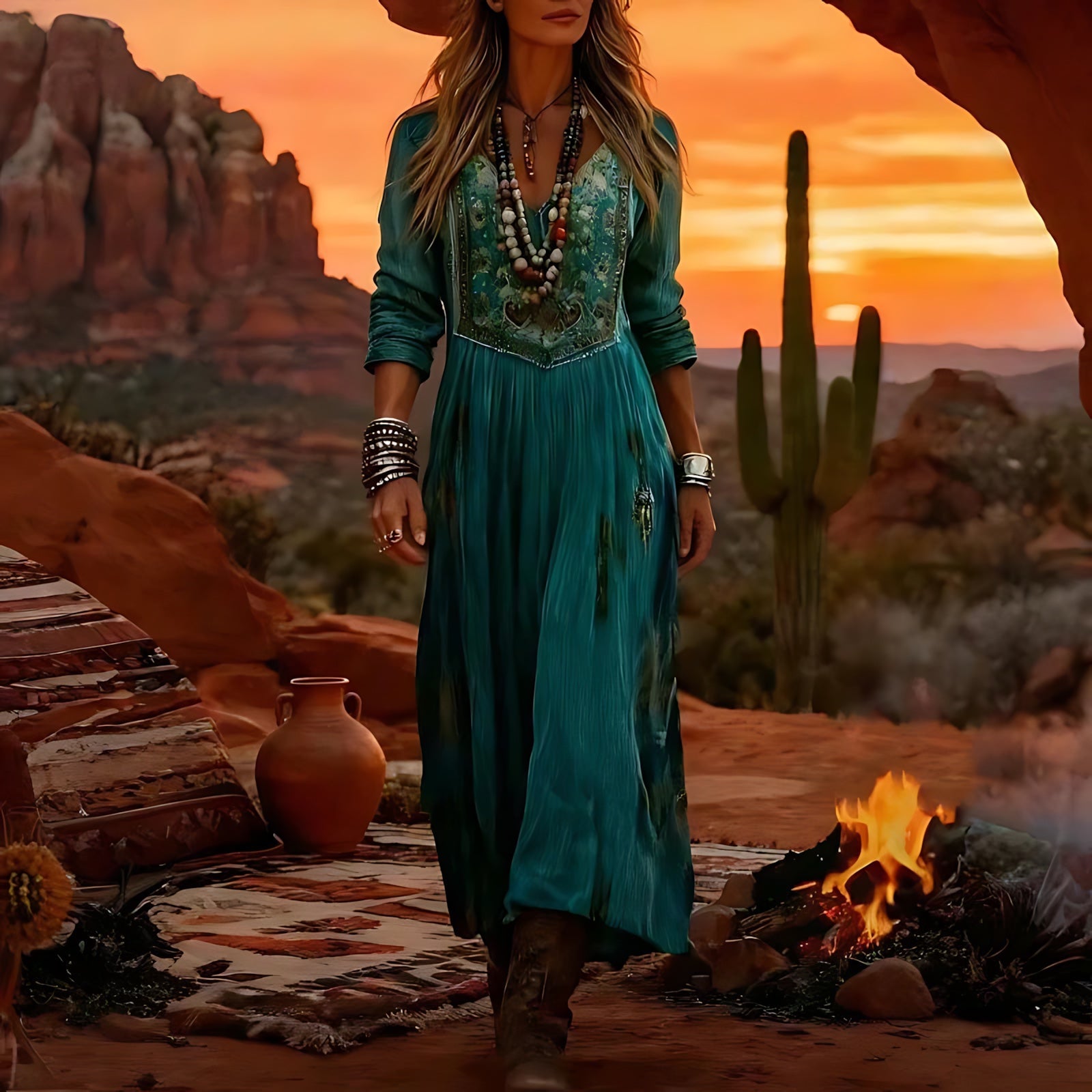 Sofia – Embroidered Boho Tiered Maxi Dress