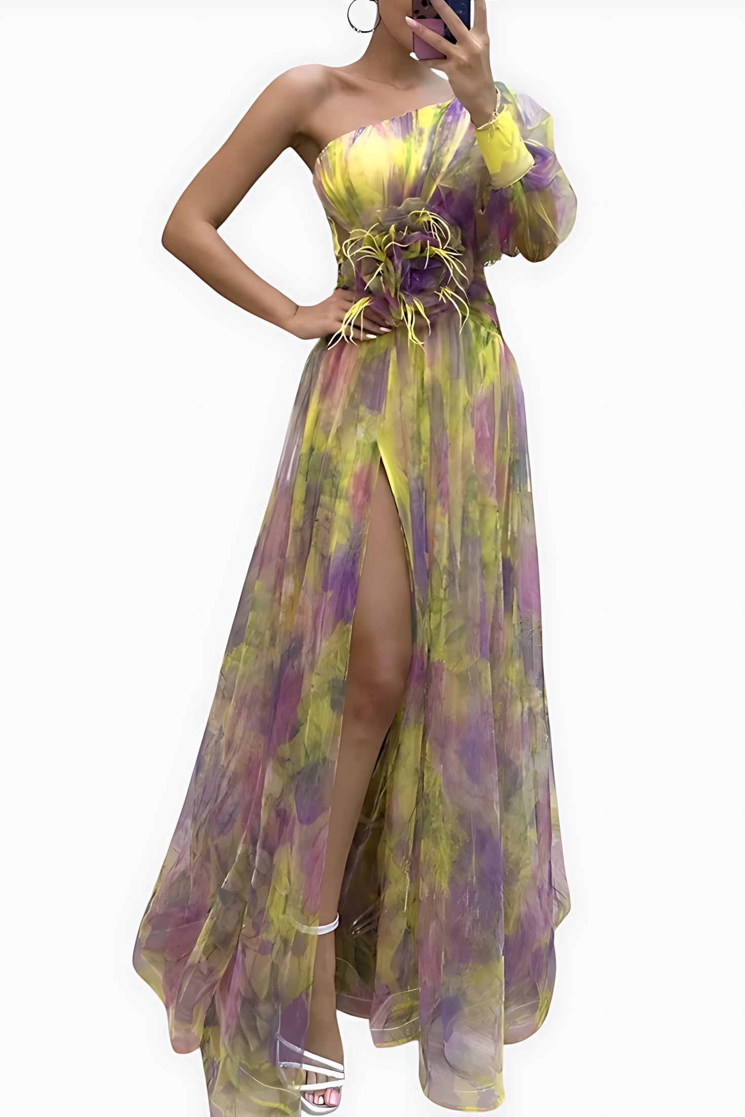 Sofia – Floral Chiffon V Neck Evening Maxi Dress