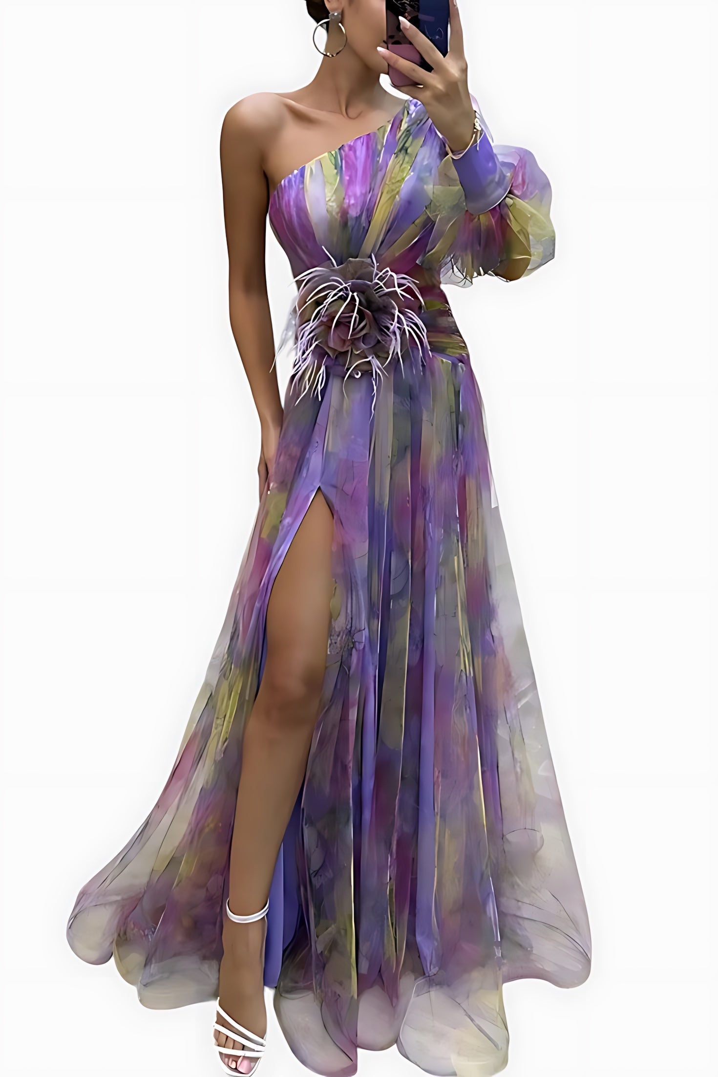 Sofia – Floral Chiffon V Neck Evening Maxi Dress