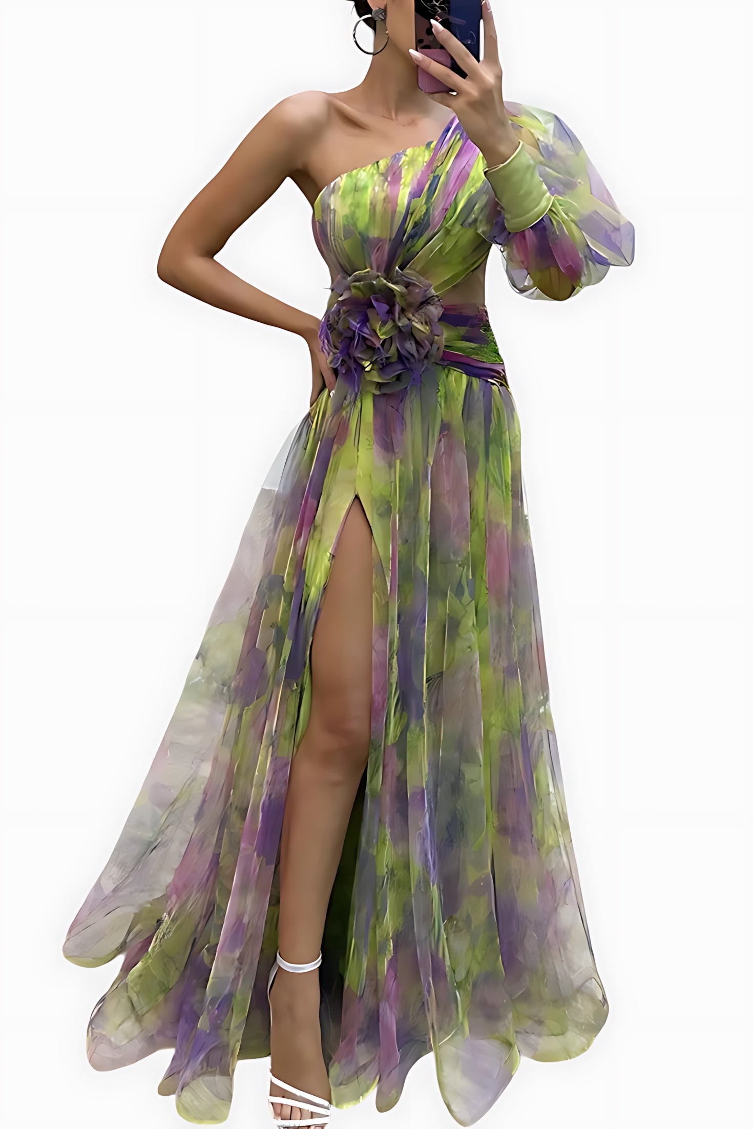 Sofia – Floral Chiffon V Neck Evening Maxi Dress