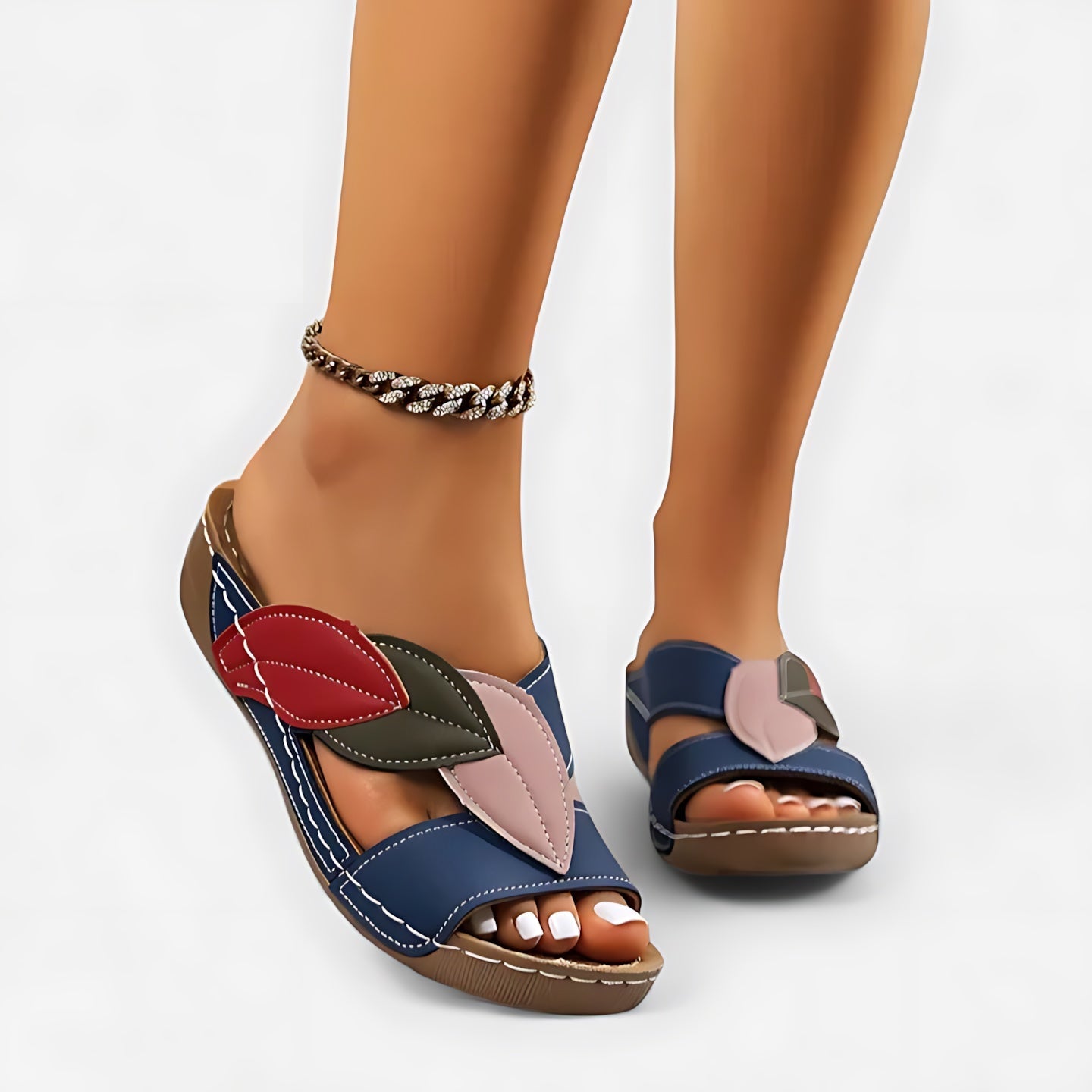 Sofia – Floral Print Low Wedge Slide Sandals