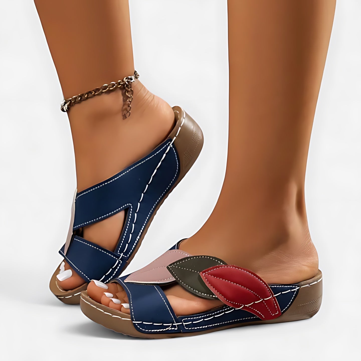 Sofia – Floral Print Low Wedge Slide Sandals