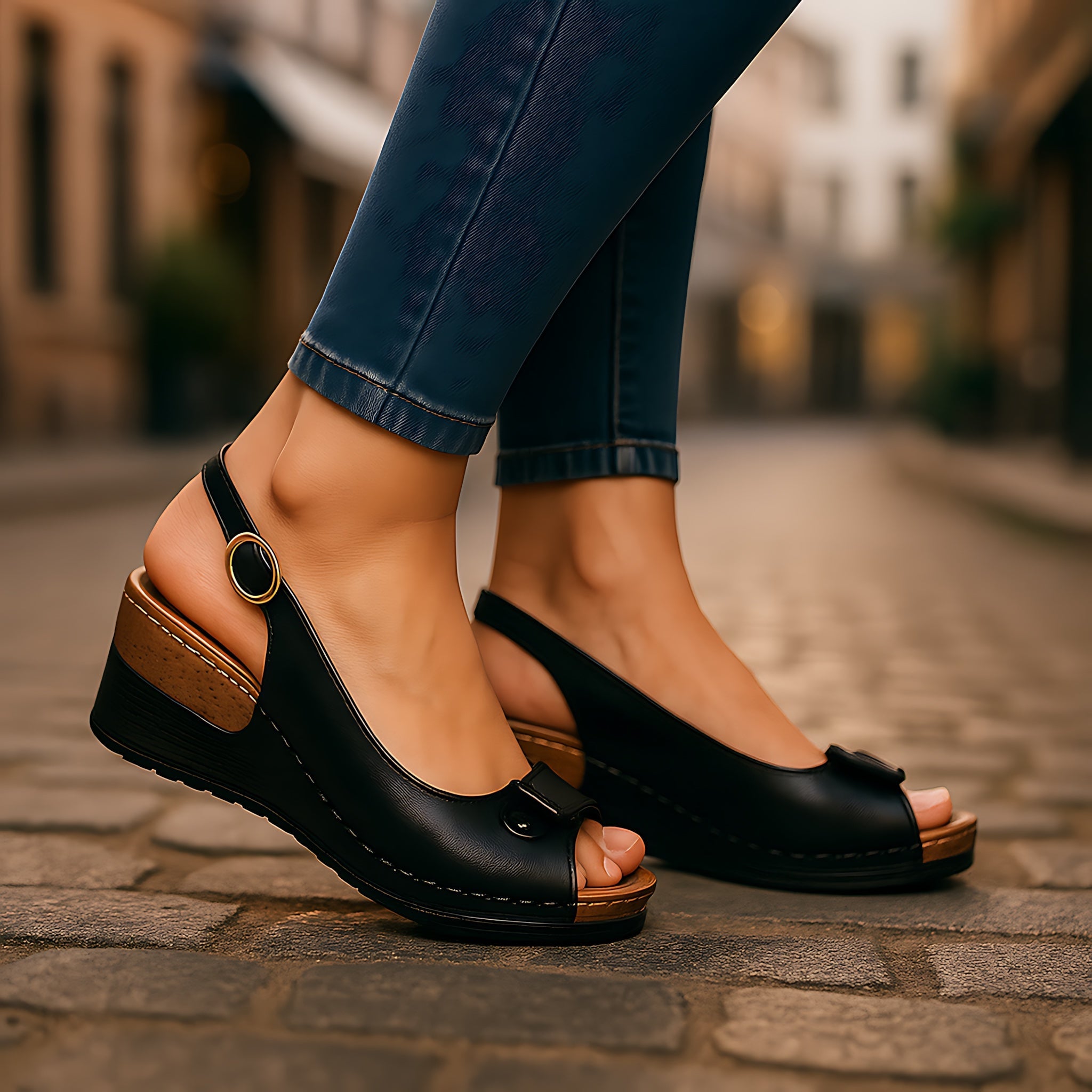 Sofia – Open Toe Slingback Wedge Sandals