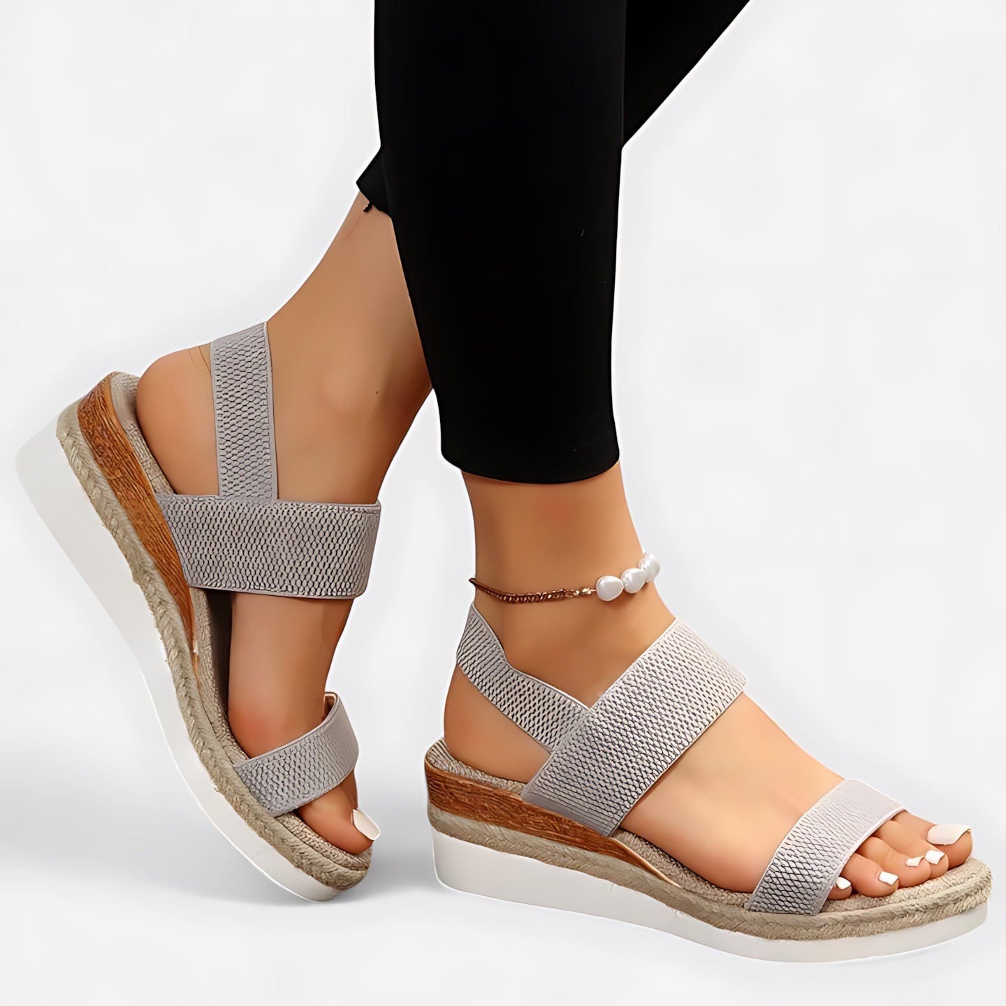 Sofia – Stretch Knit Crossover Wedge Sandals