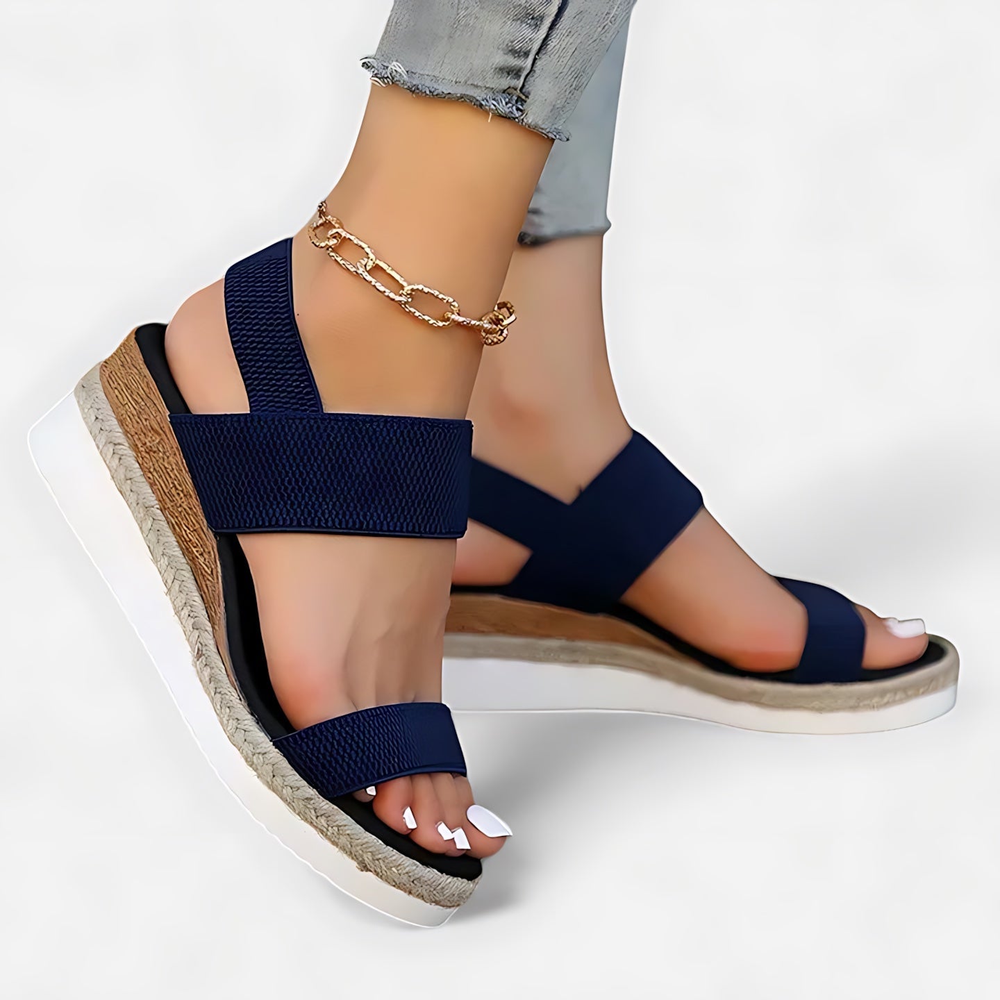 Sofia – Stretch Knit Crossover Wedge Sandals