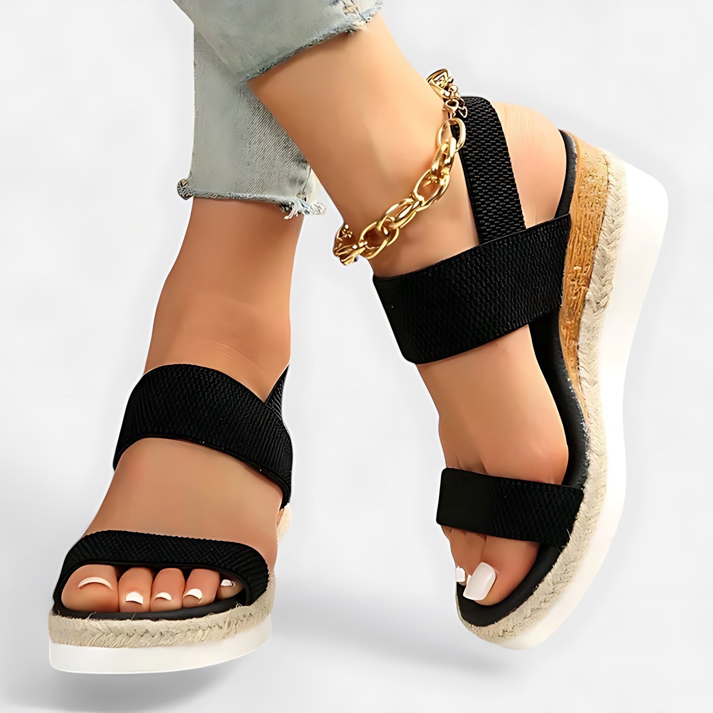 Sofia – Stretch Knit Crossover Wedge Sandals